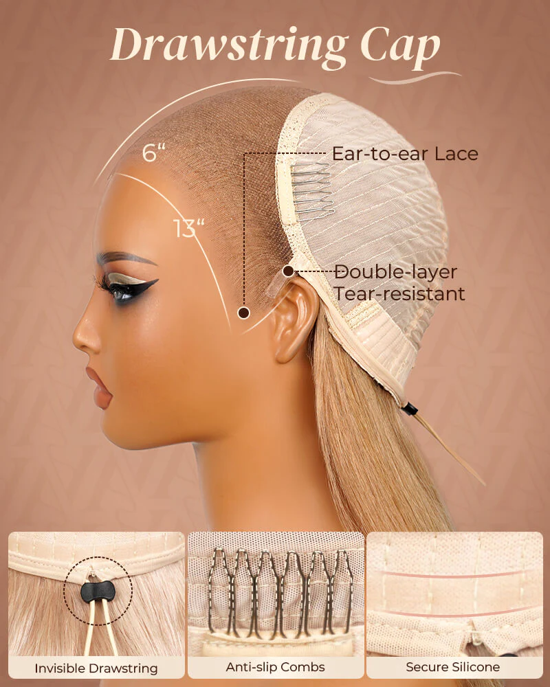 Pure-Luxe™ Ash Honey Blonde Colored Straight Pre-Cut 13x6 Lace 250% Ultra-Dense Glueless Human Hair Wig
