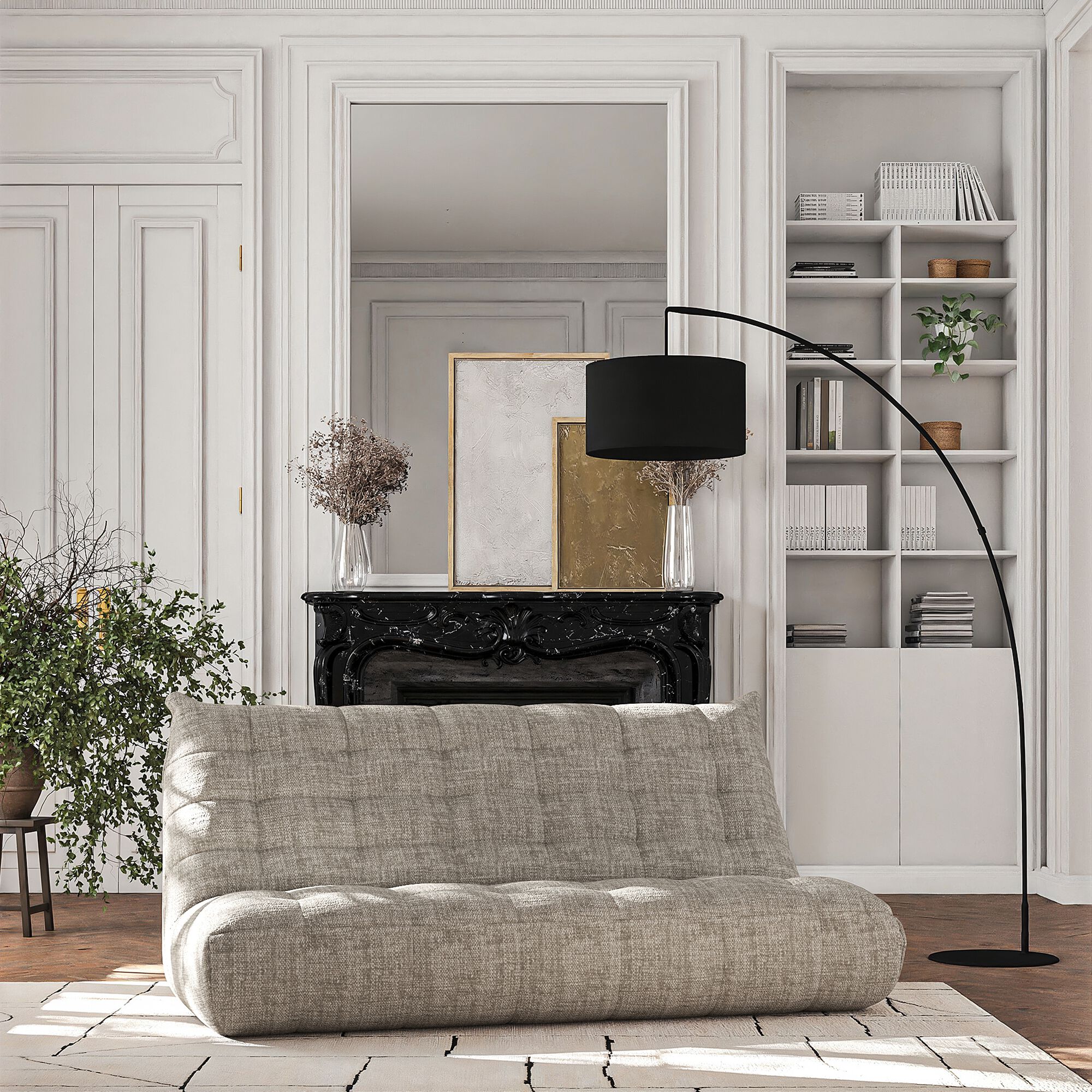 SCALO - Canapé 4 places fixe en tissu chenille - beige roucas