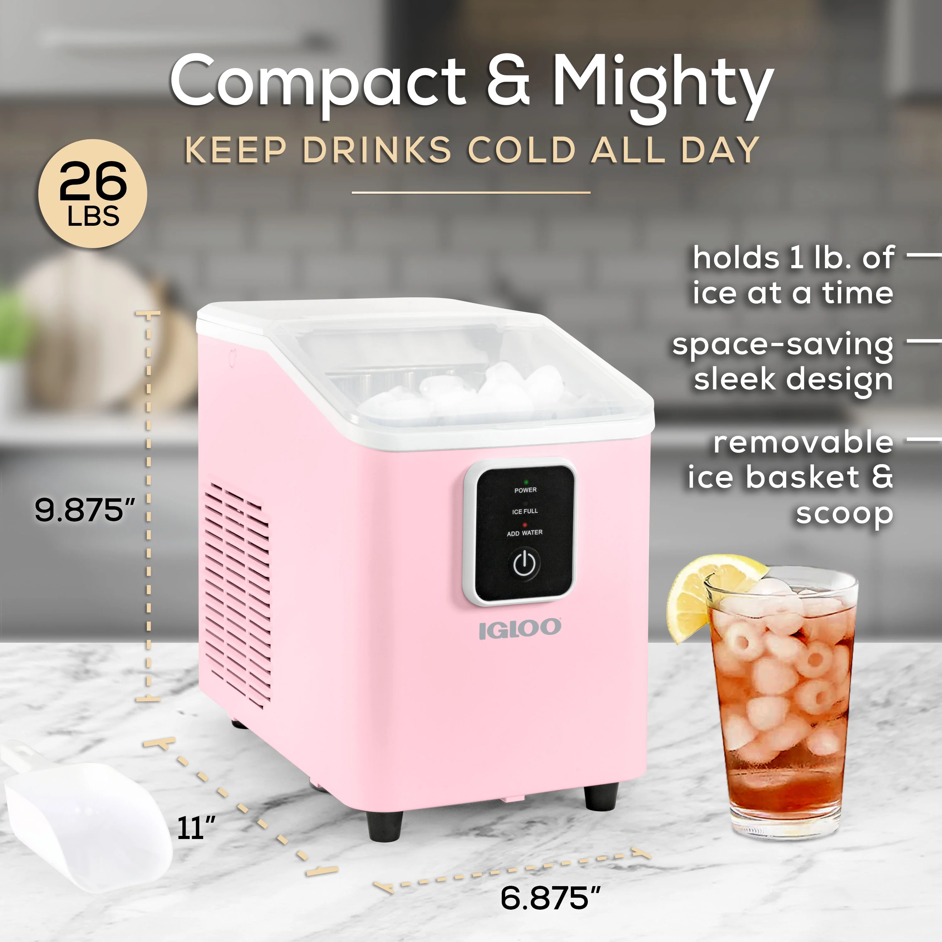 Igloo Self-Cleaning Countertop Ice Maker - Compact and Portable - Creates 26 lbs. Per Day, 8 Pieces Ready Every 7-8 Minutes - Includes Ice Scoop and Basket - Aqua - Image 26