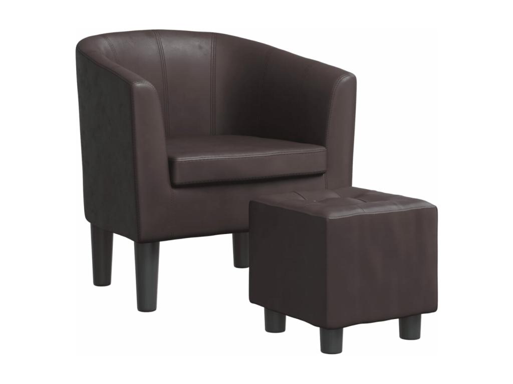 Sillón con taburete cuero sintético marrón