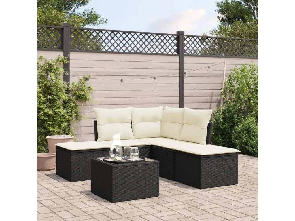Set de sofás de jardín 6 piezas y cojines ratán sintético negro SGIB76289