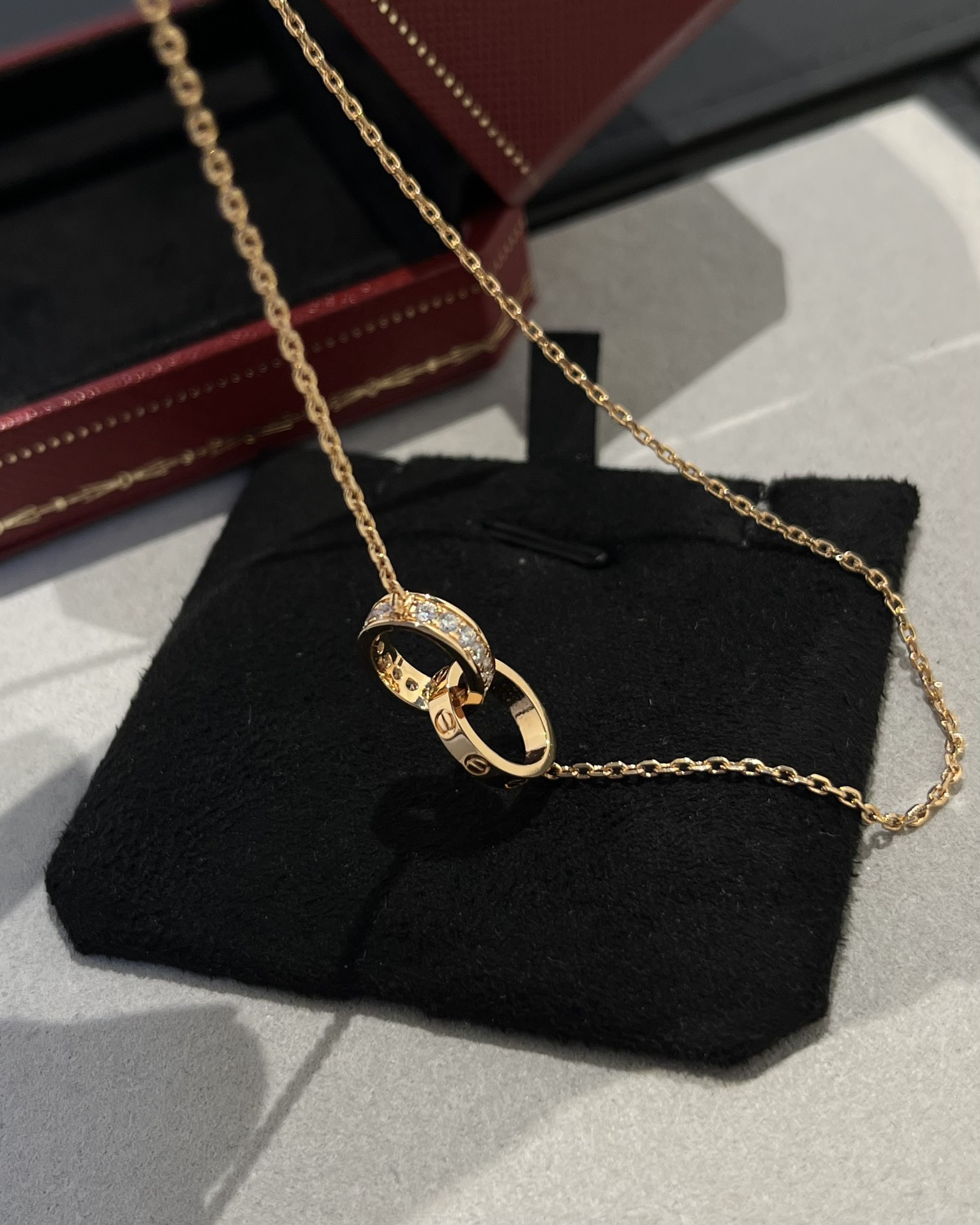 Cartier Pink Gold LEVE LOVE Pendant Necklace - Half Paved - Original Replica Club