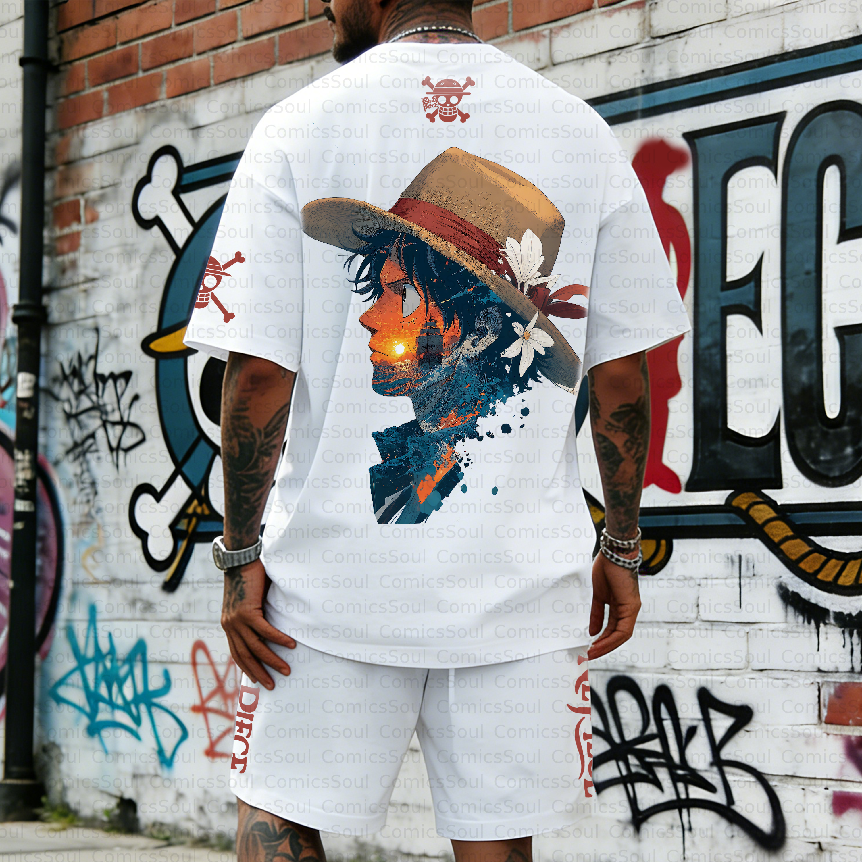 Unisex Anime Inspired Vintage T-shirt& Shorts 2 Pieces Set