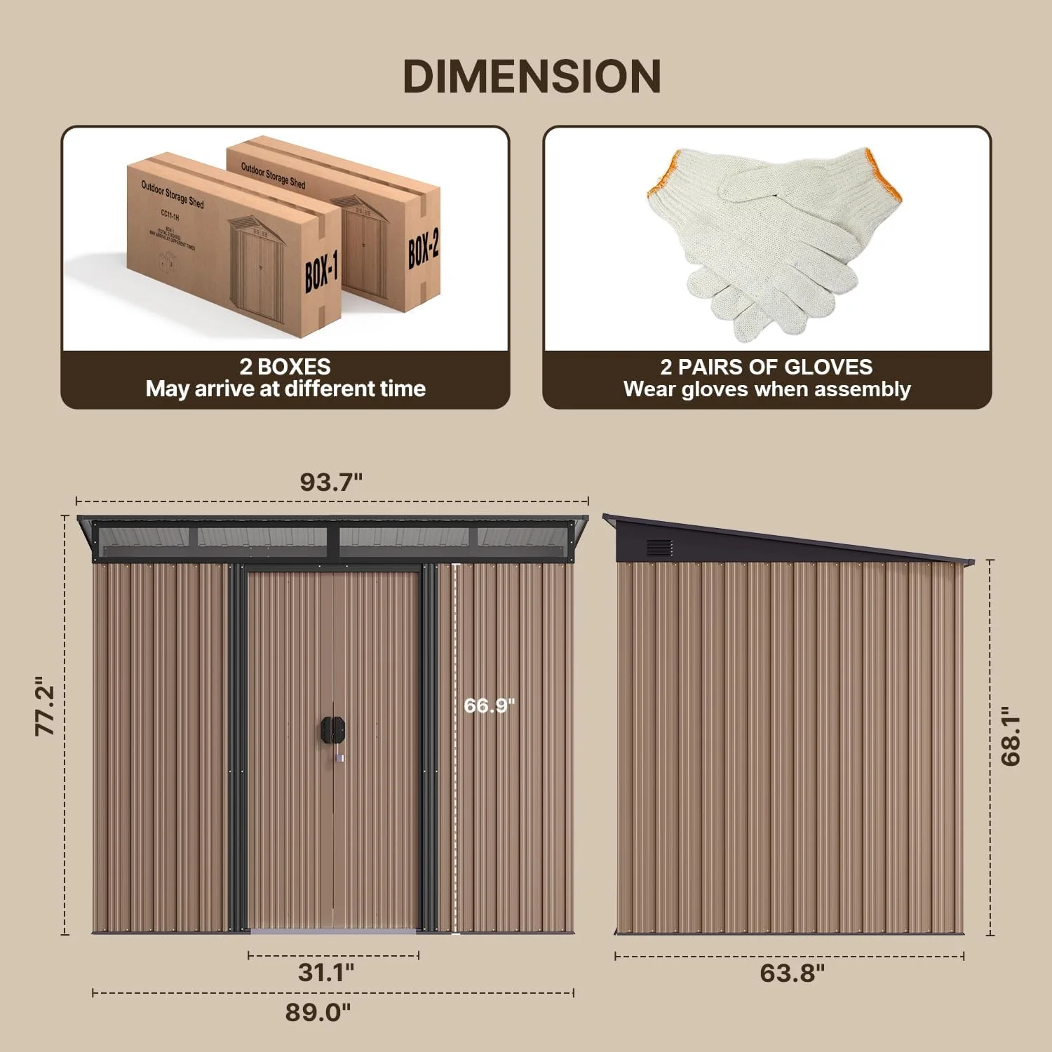 5'x3' Outdoor Storage Shed, Asofer Shed and Outdoor Storage Clearance, Weatherproof Tool Shed, Brown - Image 46