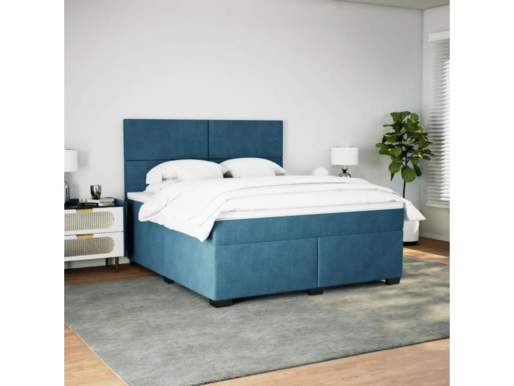 Cama box spring con colchón terciopelo azul 180x200 cm xxq3521166
