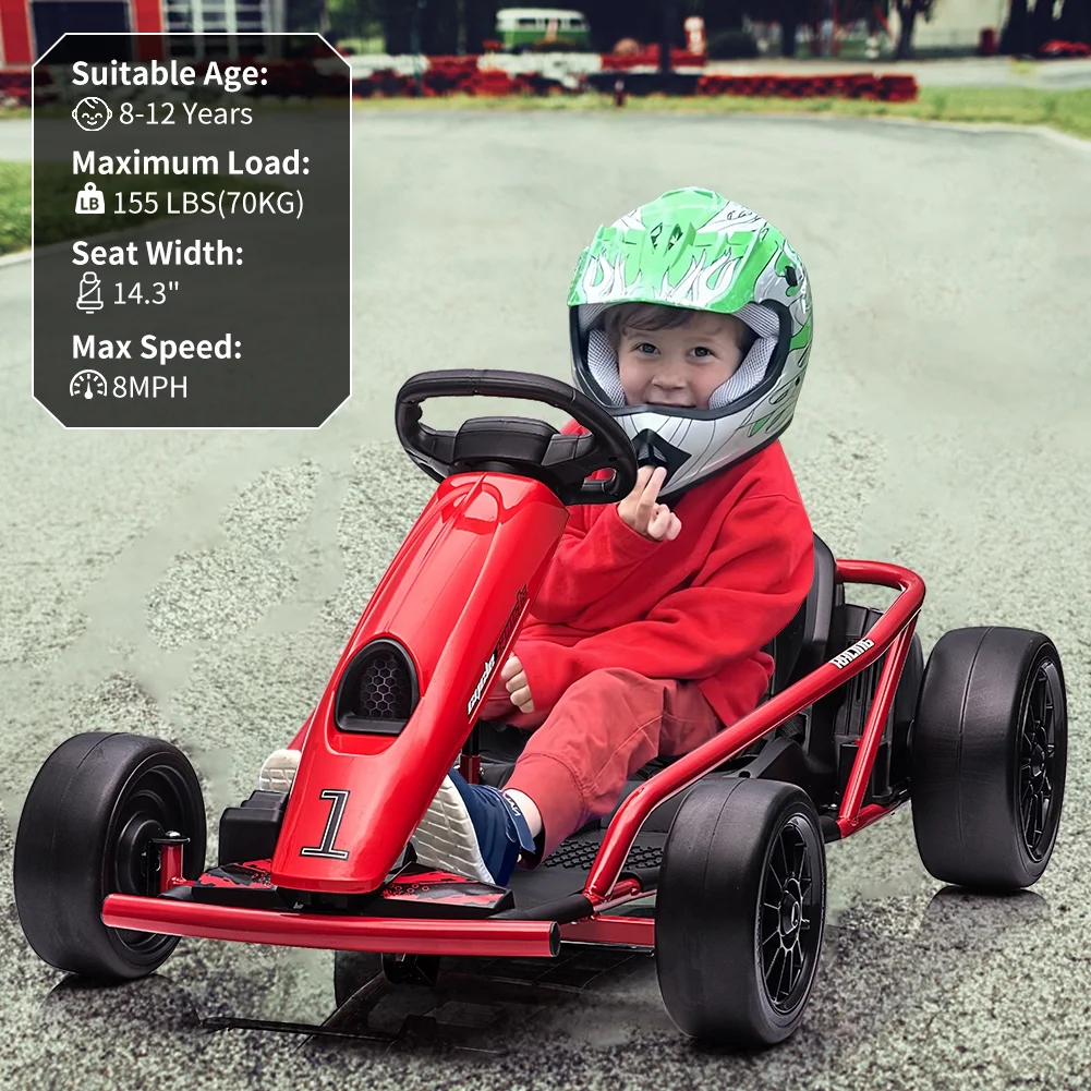 Kojooin Go Kart for Kids,24V Battery 300WX2 Motors Pedal On Foot Go Cart,8MPH High Speed Drifting Car with Slow Start Function,Rose red - Image 11