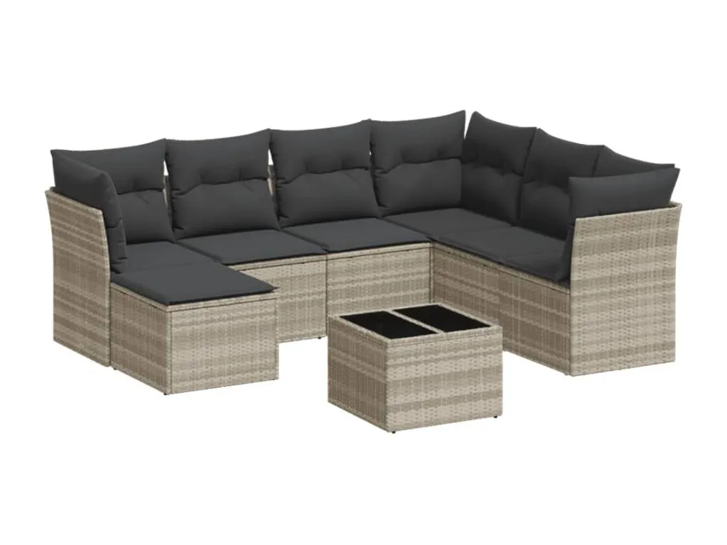 Conjunto de sofás de jardín 8 piezas con cojines ratán sintético gris moderno XS3195947