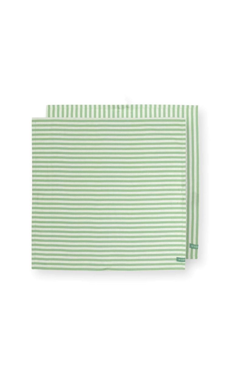 Set/2 Tea Towels Stripes Light Green