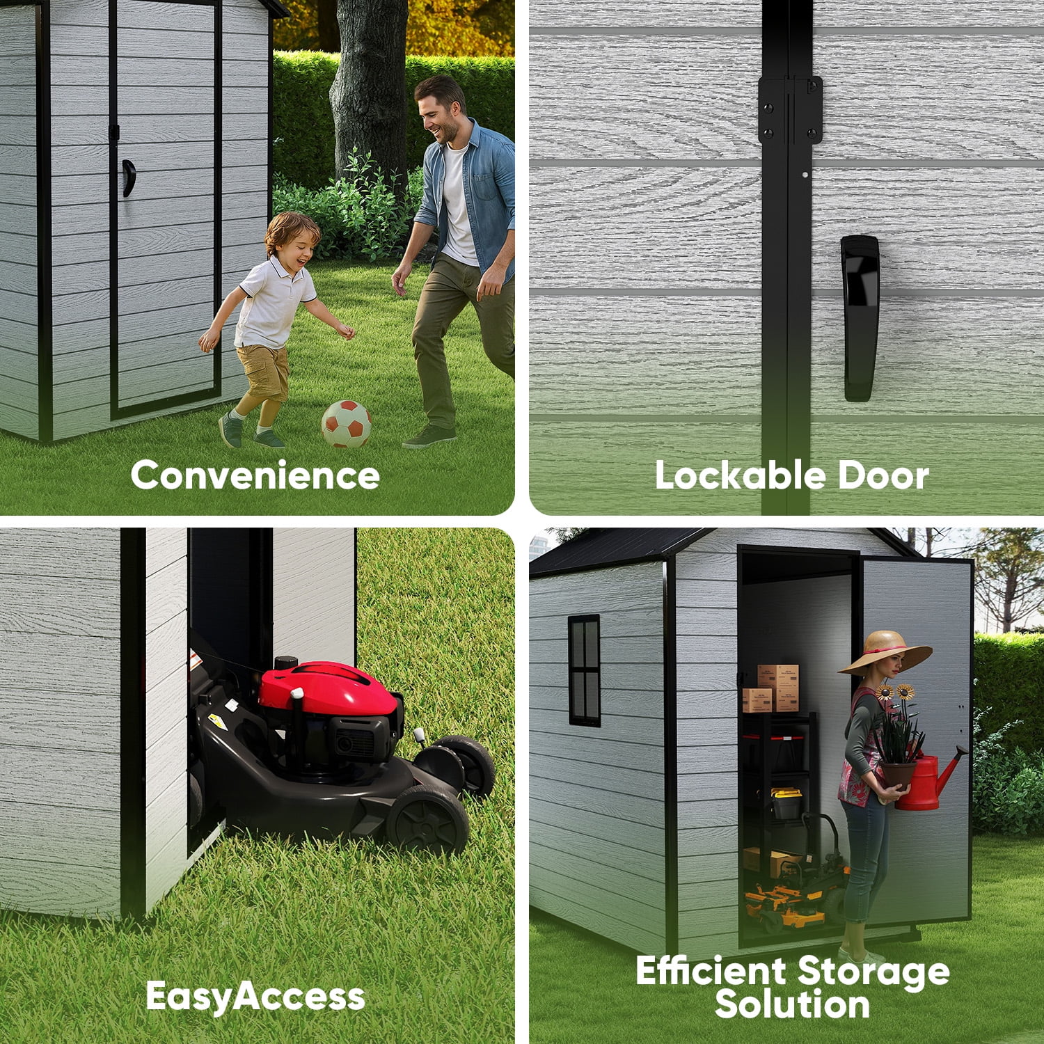 ZYJOYY 4'x 6' Resin Outdoor Garden Tool Storage Shed w/ Window, Grey - Image 4