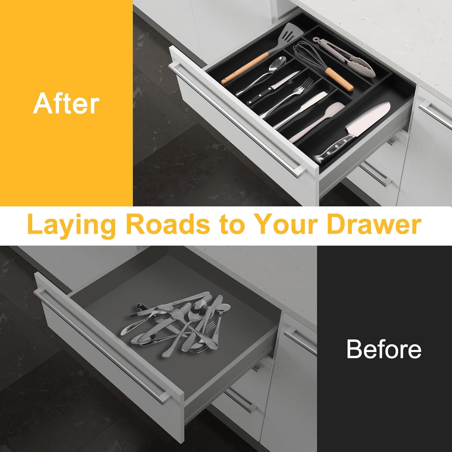 Large Premium Bamboo Silverware Organizer - Expandable Drawer Organizer & Utensil Organizer - 17