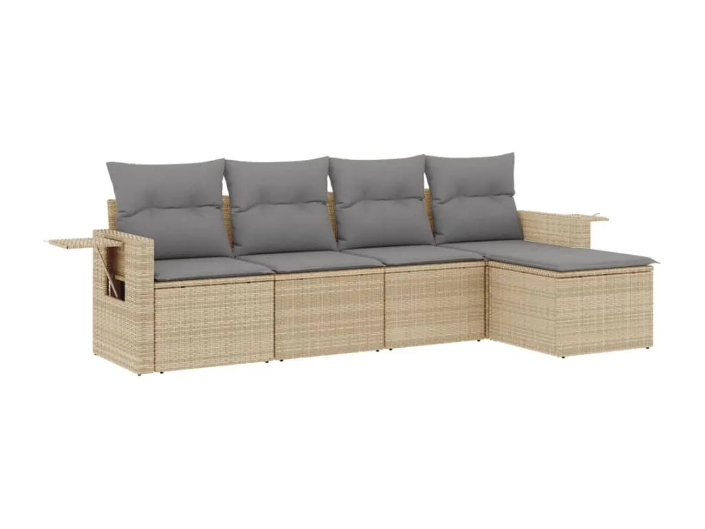 Mobtrendy Juego de sofás jardín con cojines 5 pzas ratán sintético beige brjd36829