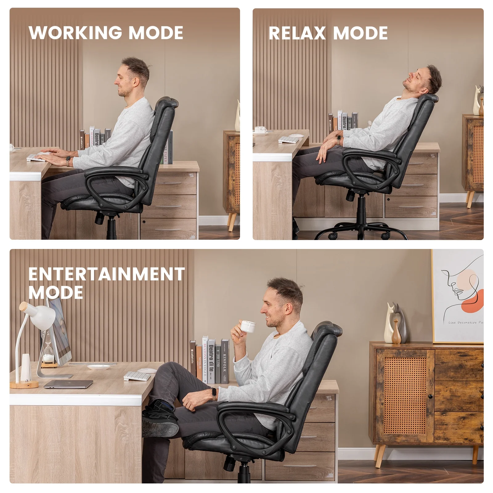 Mainstays Executive Ergonomic High Back Leather Home Office Desk Chair, Black - Image 37