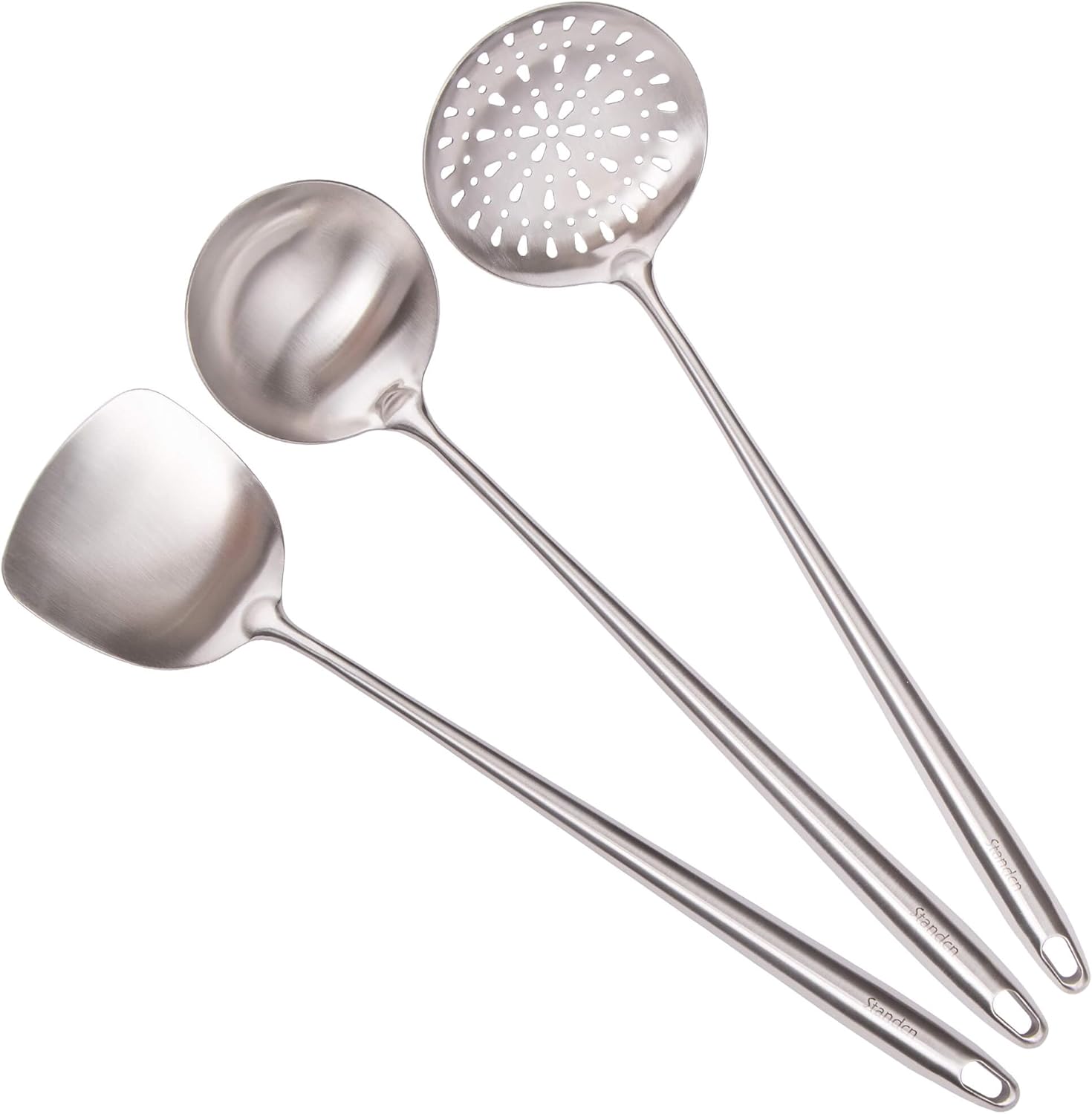 17” Wok Spatula and Ladle - 304 Stainless Steel Wok Tools Set, 2-Pieces Extra Long Handle Cooking Tools, All Metal Wok Utensils and Wok Accessories for Cast Iron/Carbon Steel Wok