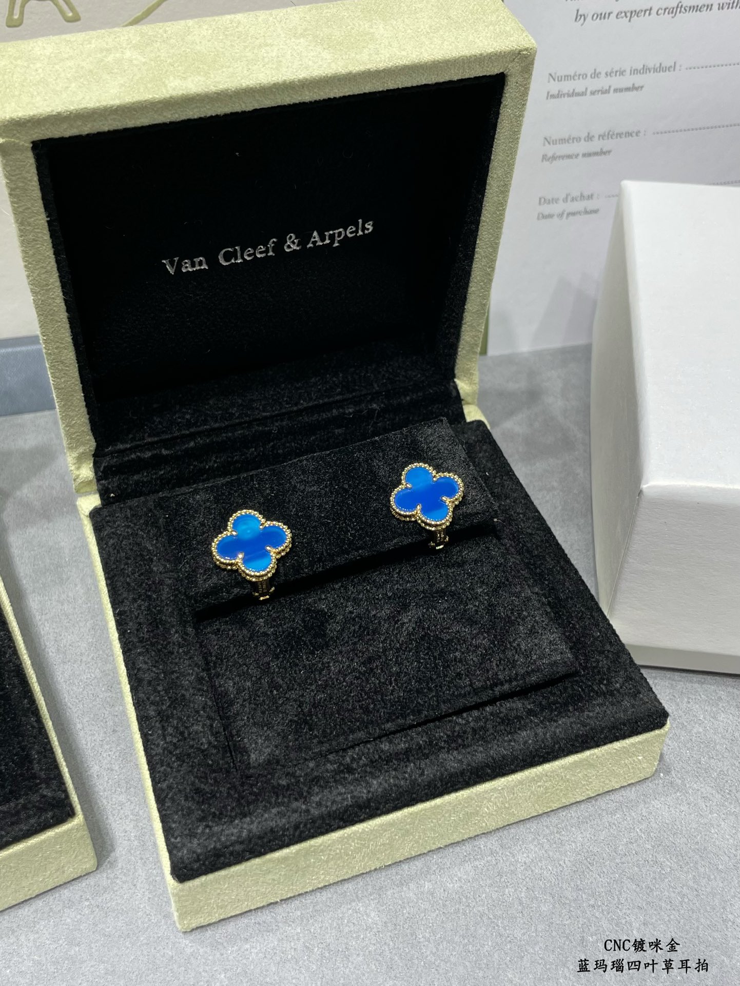 VCA Blue Carnelian Clover Earrings - Original Replica Club
