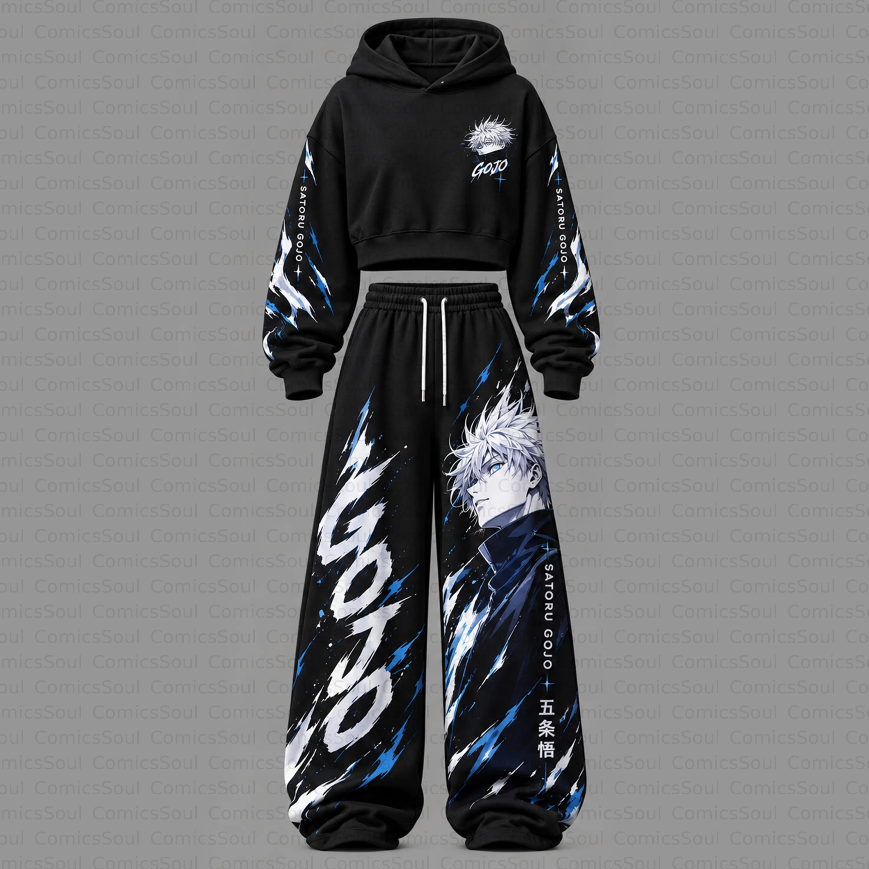 Jujutsu Kaisen Cropped Long Sleeve Hoodie & High Waist Jogger Pants Two Piece TeeThreads Sustain the Scene with Custom Apparel