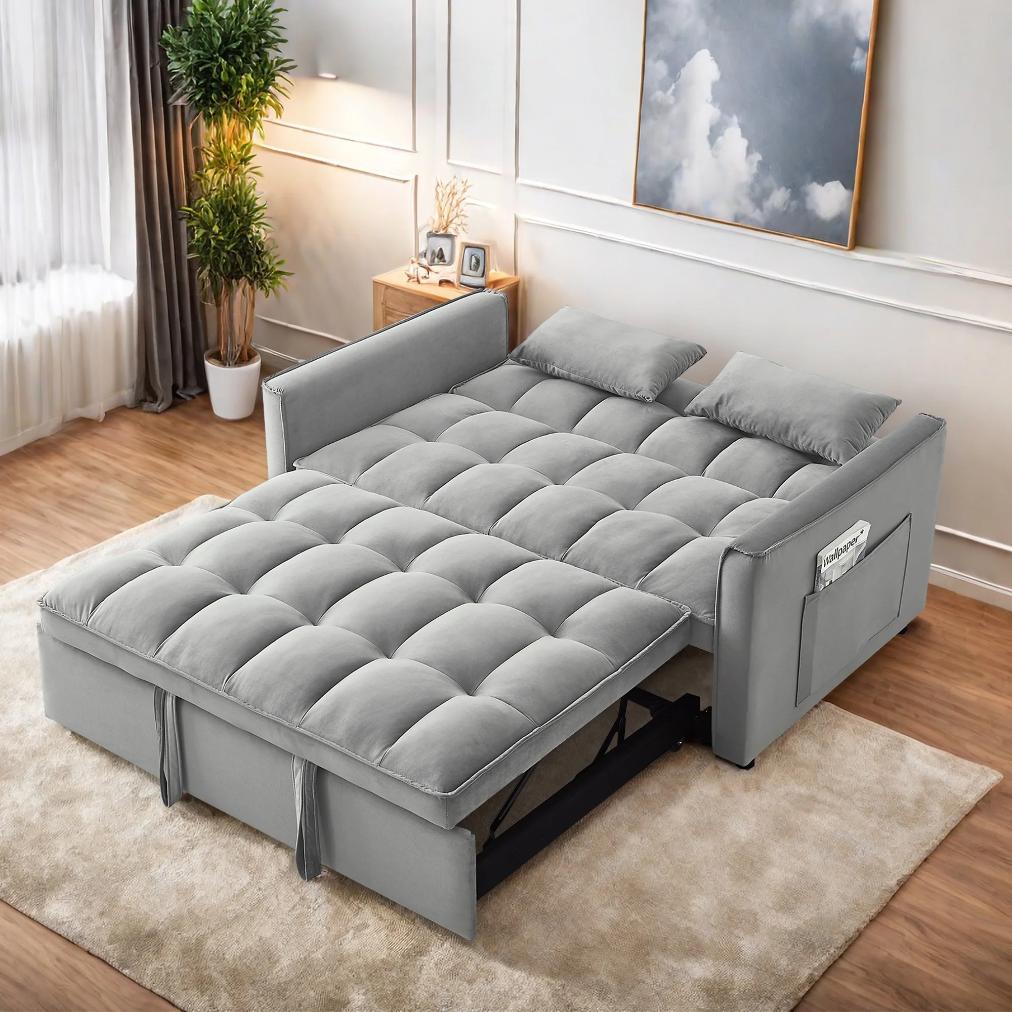 Convertible Sofa Bed,3-in-1 Sleeper Sofa with Pull Out Bed,Sleeper Futon Couch Loveseat with Adjsutable Backrest and Pillows for Living Room,Gray - Image 24