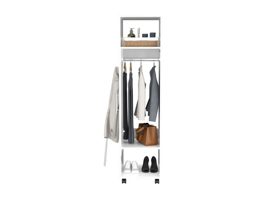 Armario Lluesmamuebles en melamina con una puerta dos estante barra para colgar ropa y espejo incluido 160 cm X 40 cm X 48 cm Blanco