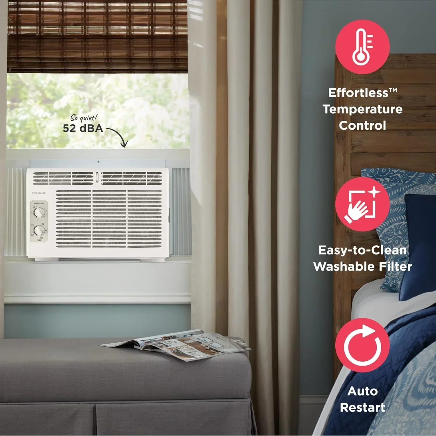 Frigidaire 5,000 BTU Window Air Conditioner Remote Control Cools Up to 150 Sq. Ft. Quiet Operation