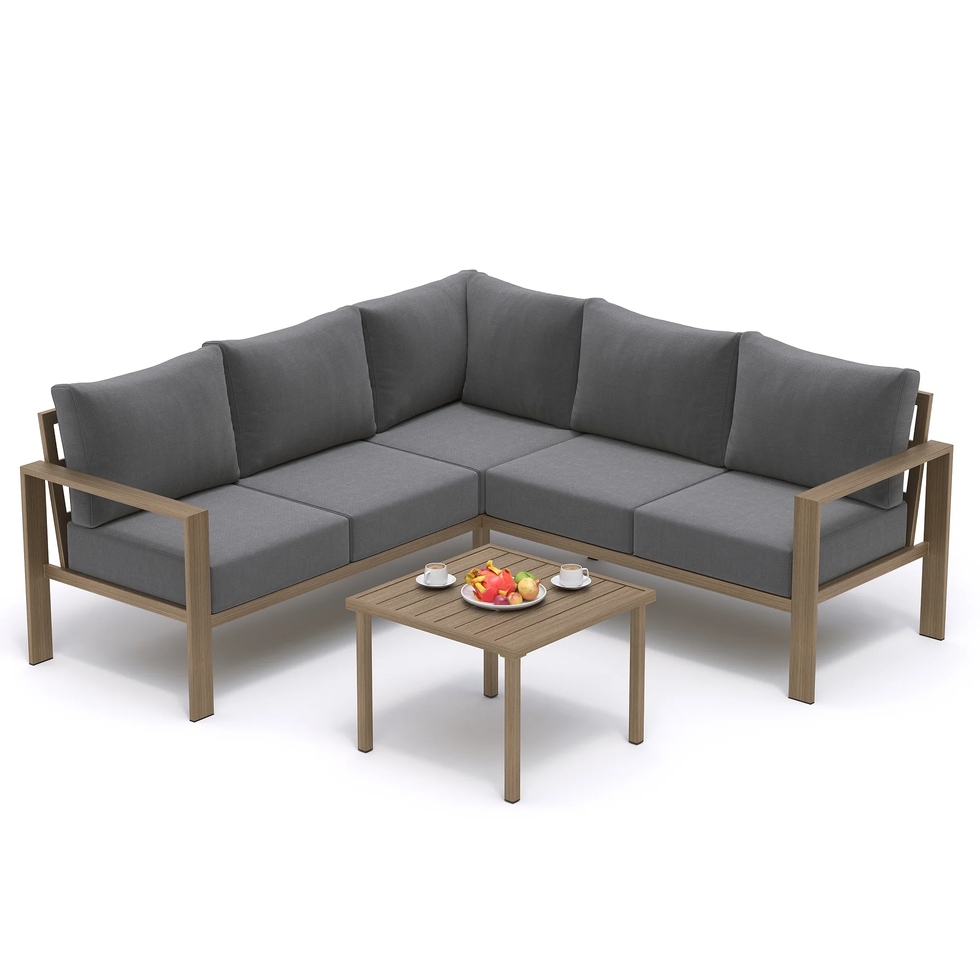 ELPOSUN 6 Pieces Patio Furniture Sets with 6" Thick Olefin Cushions, Metal Outdoor Sectional Furniture L Shape Patio Conversation Sets for Garden, Backyard Beige - Image 18