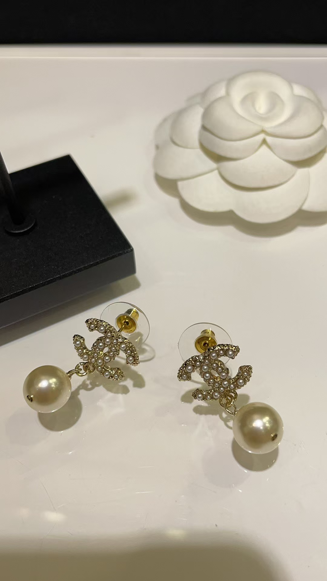 Chanel Double C with Pearl Drop Earrings - Original Replica Club
