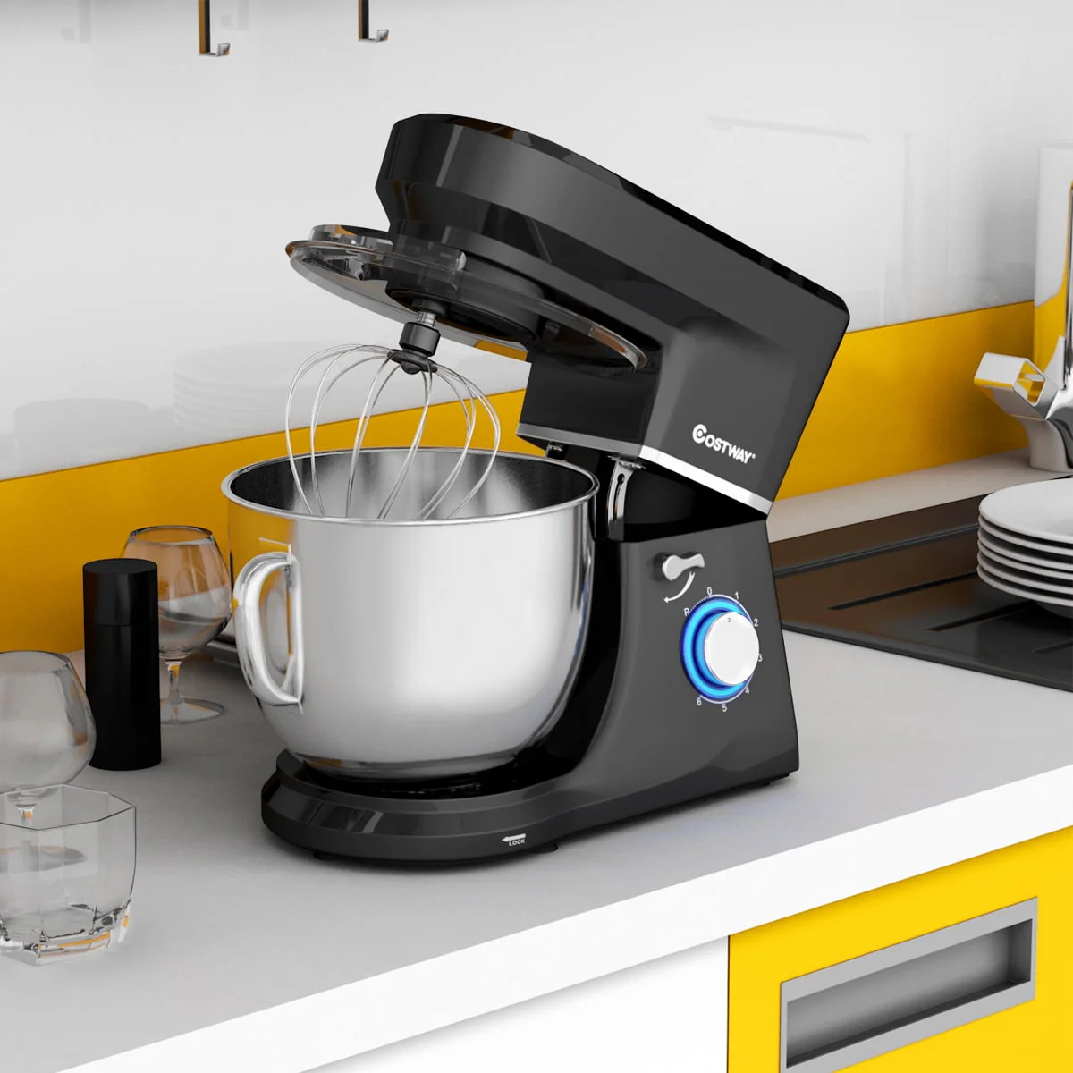Costway Tilt-Head Stand Mixer 7.5 Qt 6 Speed 660W with Dough Hook, Whisk & Beater Black - Image 3