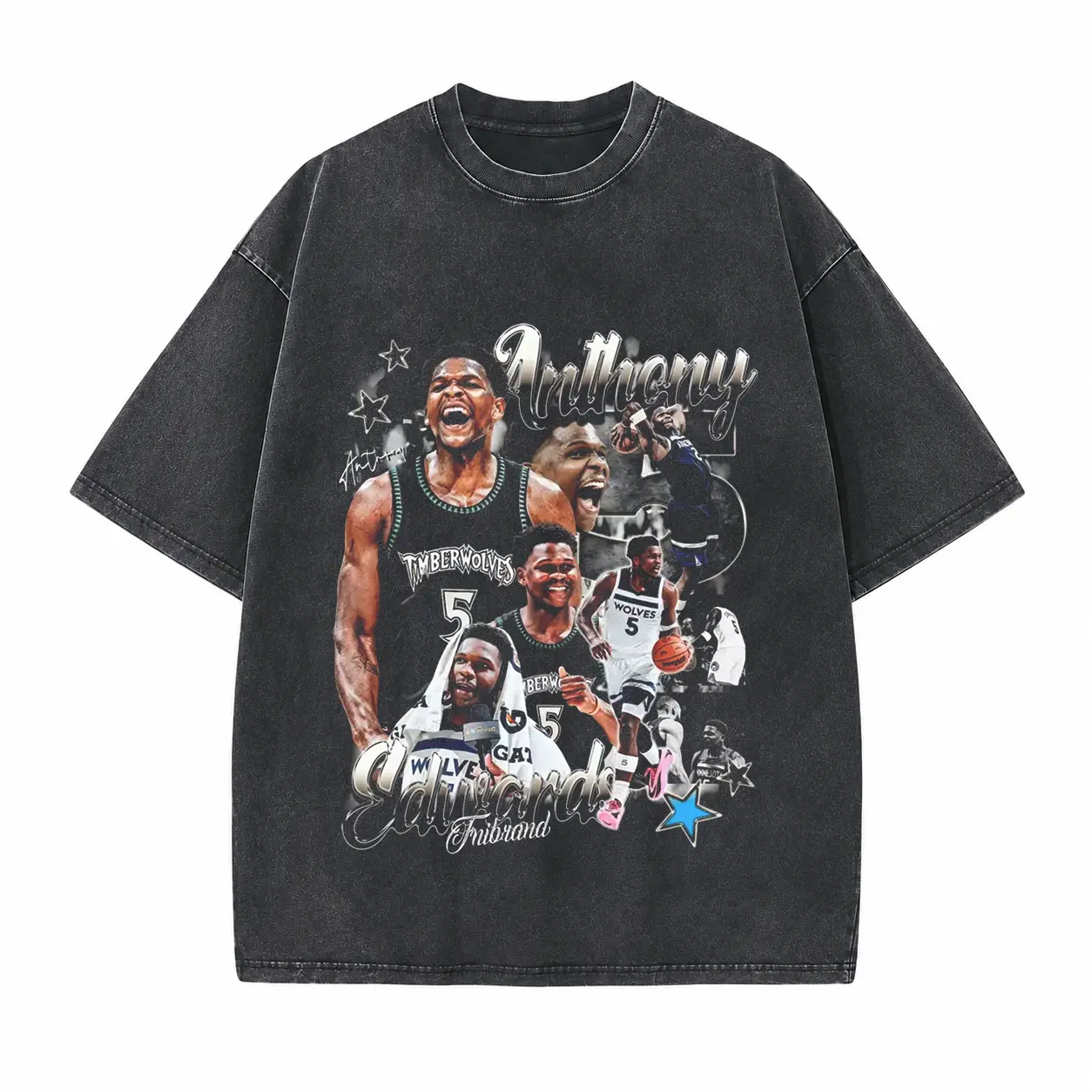 Vintage Number 5 Player Collage Graphic Printed Unisex Washed T-Shirt
