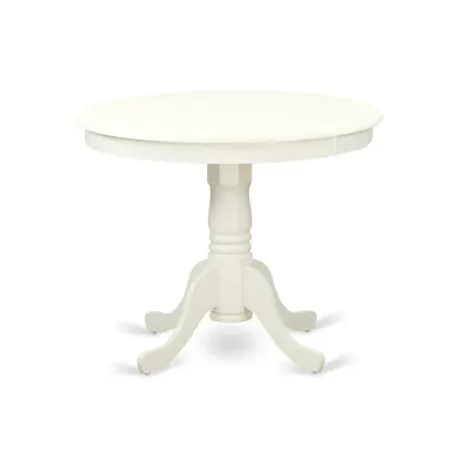 East West Furniture Round Dining Table Set - Kitchen Table with White Faux Leather Parson Chairs in Linen White (Various Piece Options)