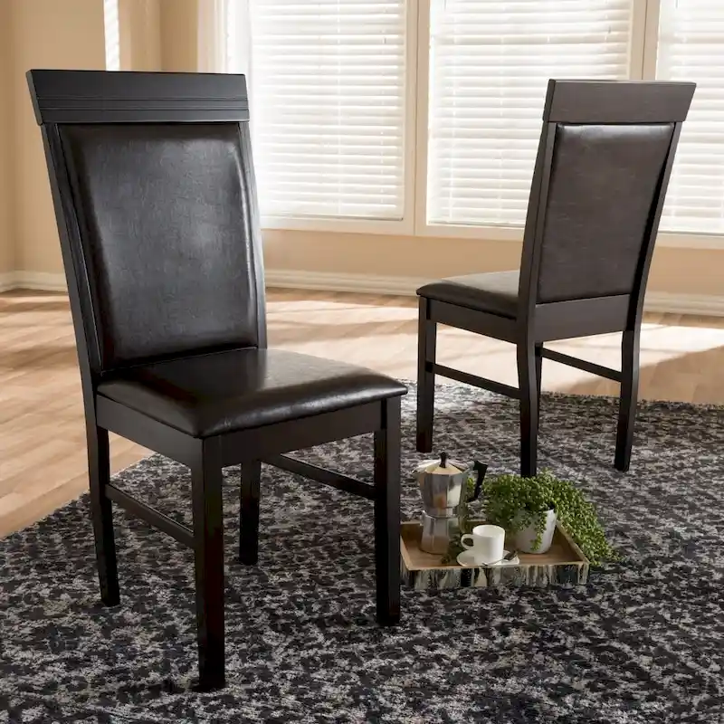 Modern Dark Brown Faux Leather Dining Chair Set by Baxton Studio