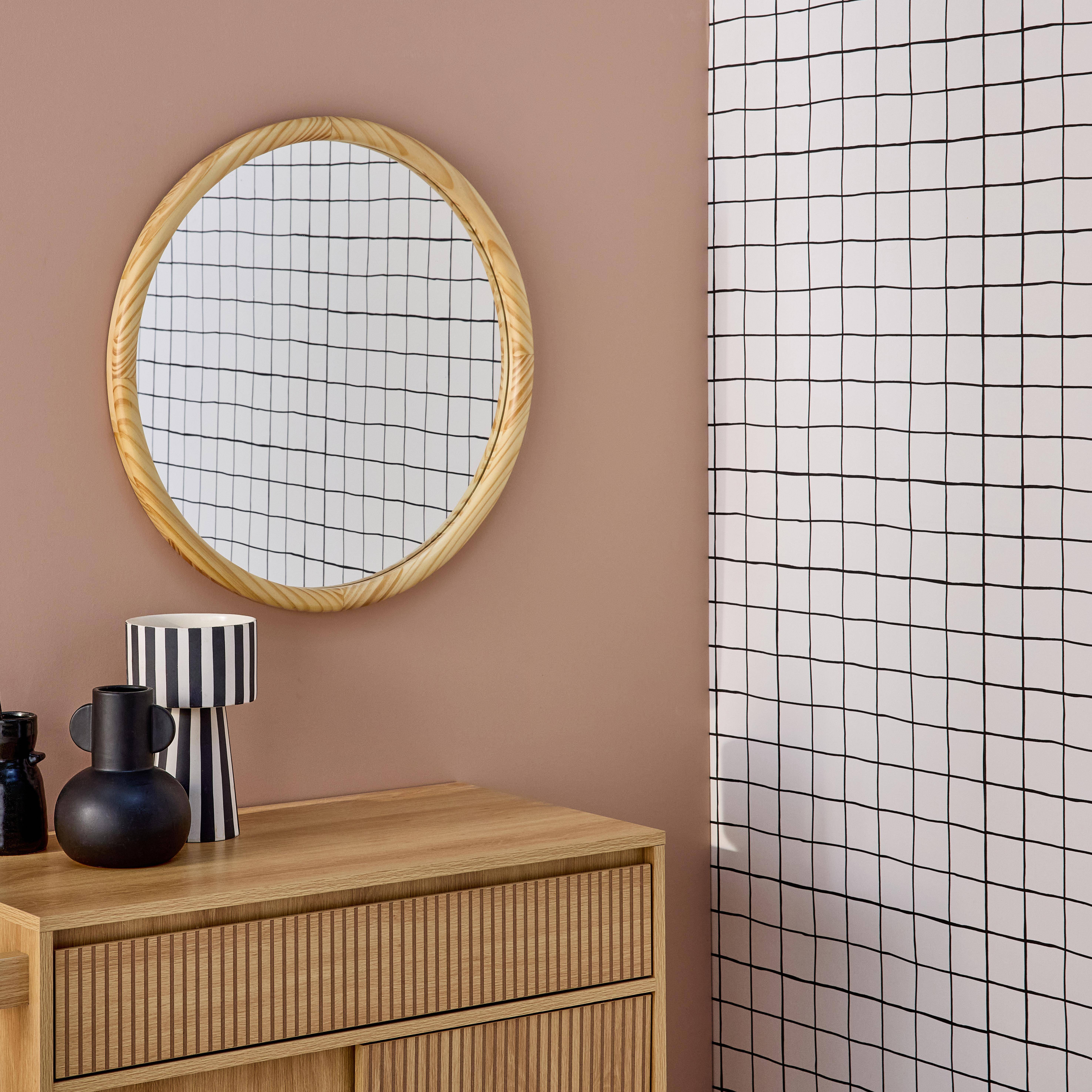Georgia - Espejo redondo de madera de pino decorativo de pared, 60cm