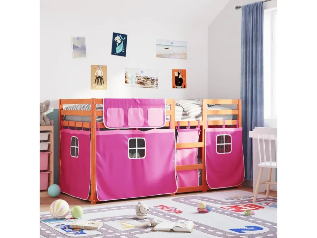 Litera con cortinas Prietocasa maciza de Prietocasa rosa 75x190 cm
