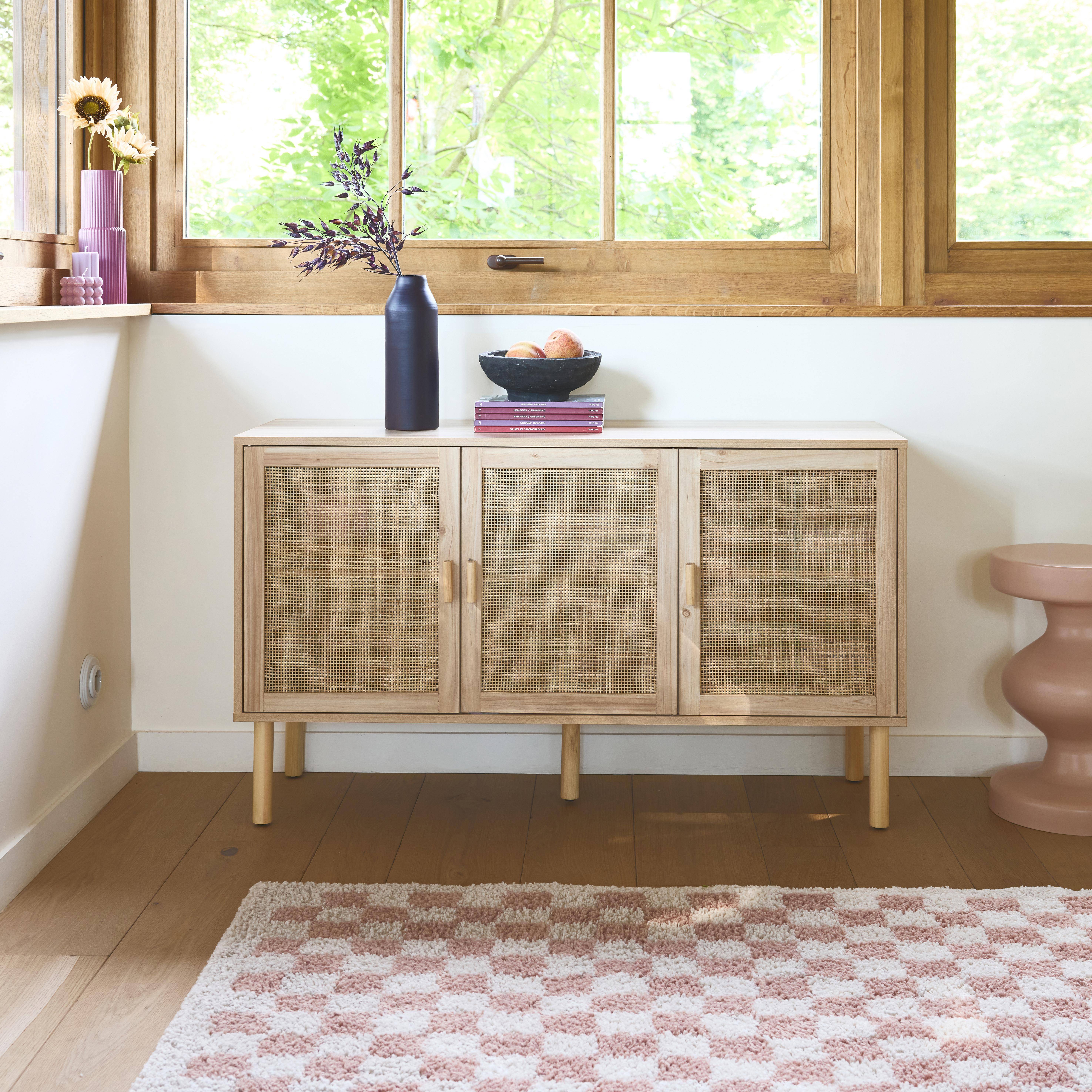 Camargue - Aparador de 3 puertas con mimbre y efecto madera