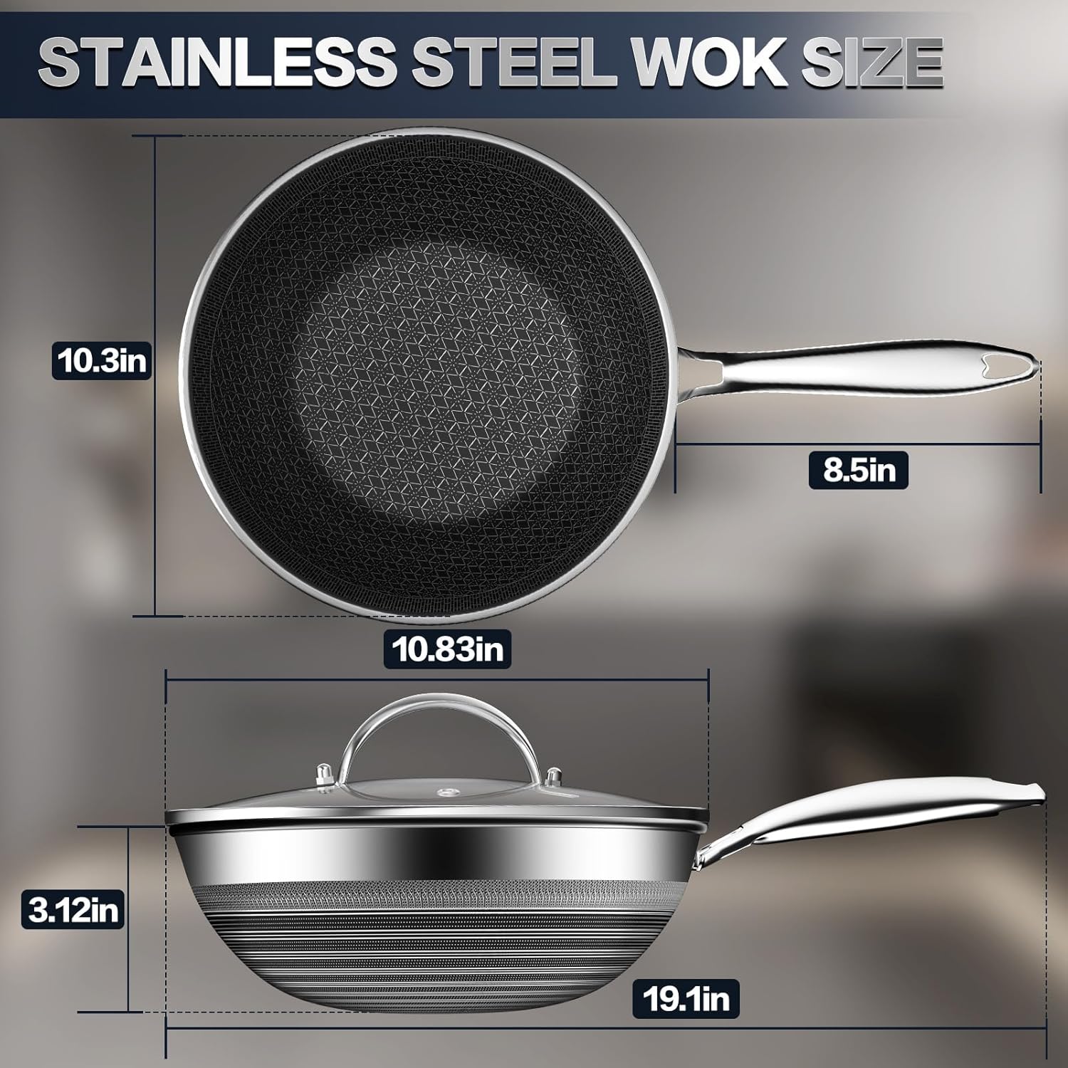 Woks & Stir-fry Pans Nonstick - Hybrid 304 Stainless Steel Wok 10.8