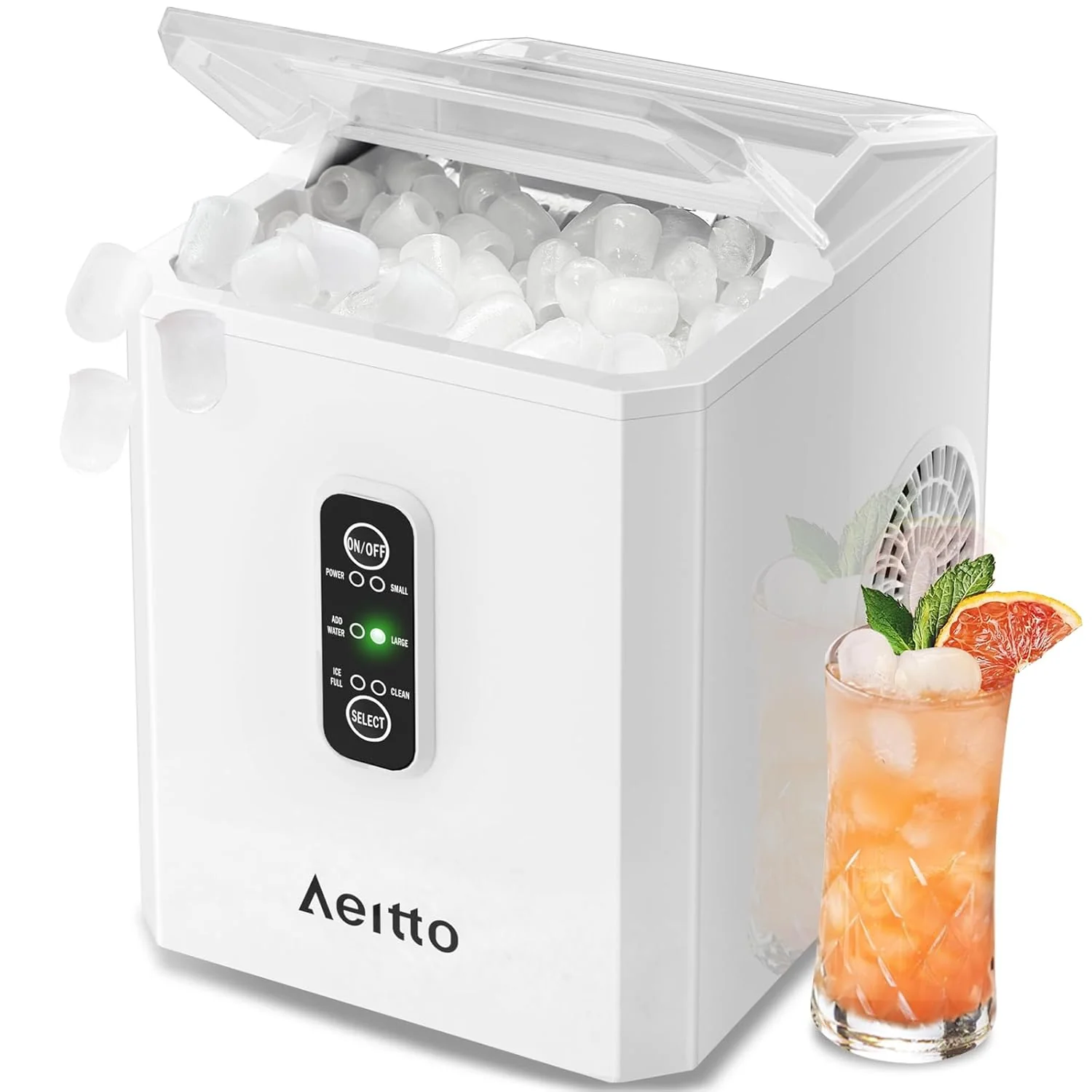 Aeitto Ice Makers Countertop, 9 Ice Cubes Release in 6 Mins, 26Lbs/24H, 2 Sizes of Bullet Ice Machine,Self-Cleaning Portable Ice Maker with Ice Scoop and Basket for Home Kitchen Office Bar RV, Black