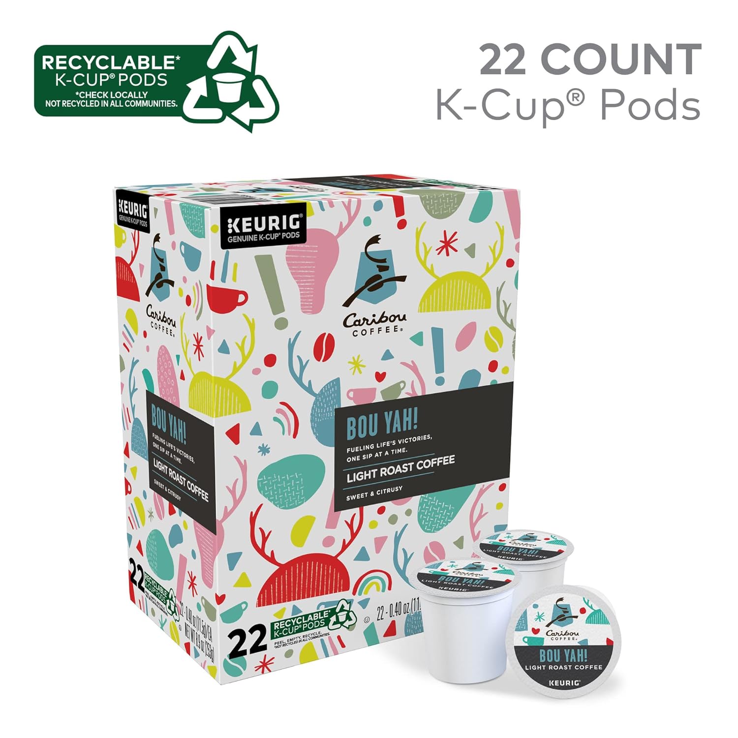 Caribou Coffee Bou-Yah. Keurig Single Serve K-Cup Pods. 22 Count