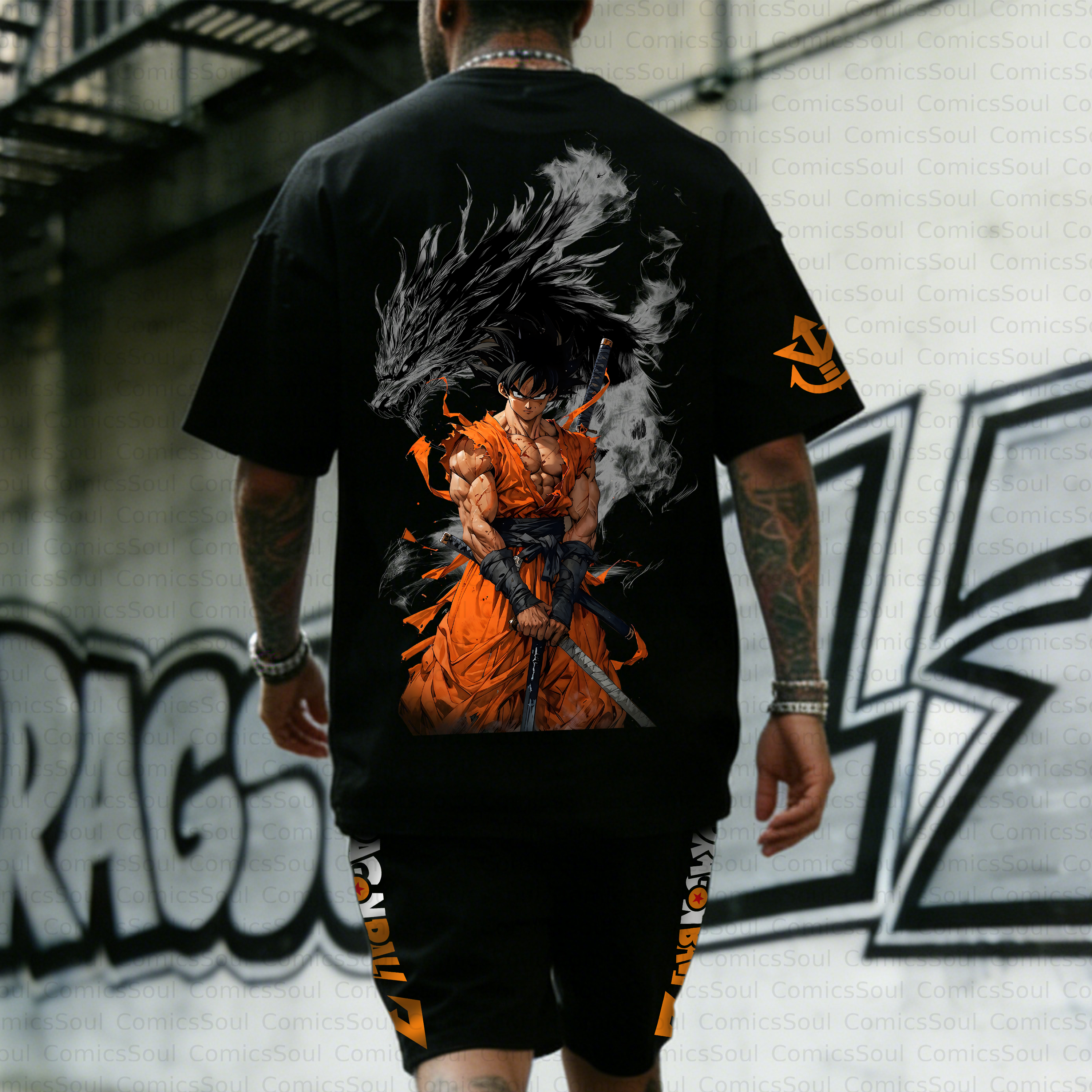 Unisex Anime Inspired Vintage T-shirt& Shorts 2 Pieces Set