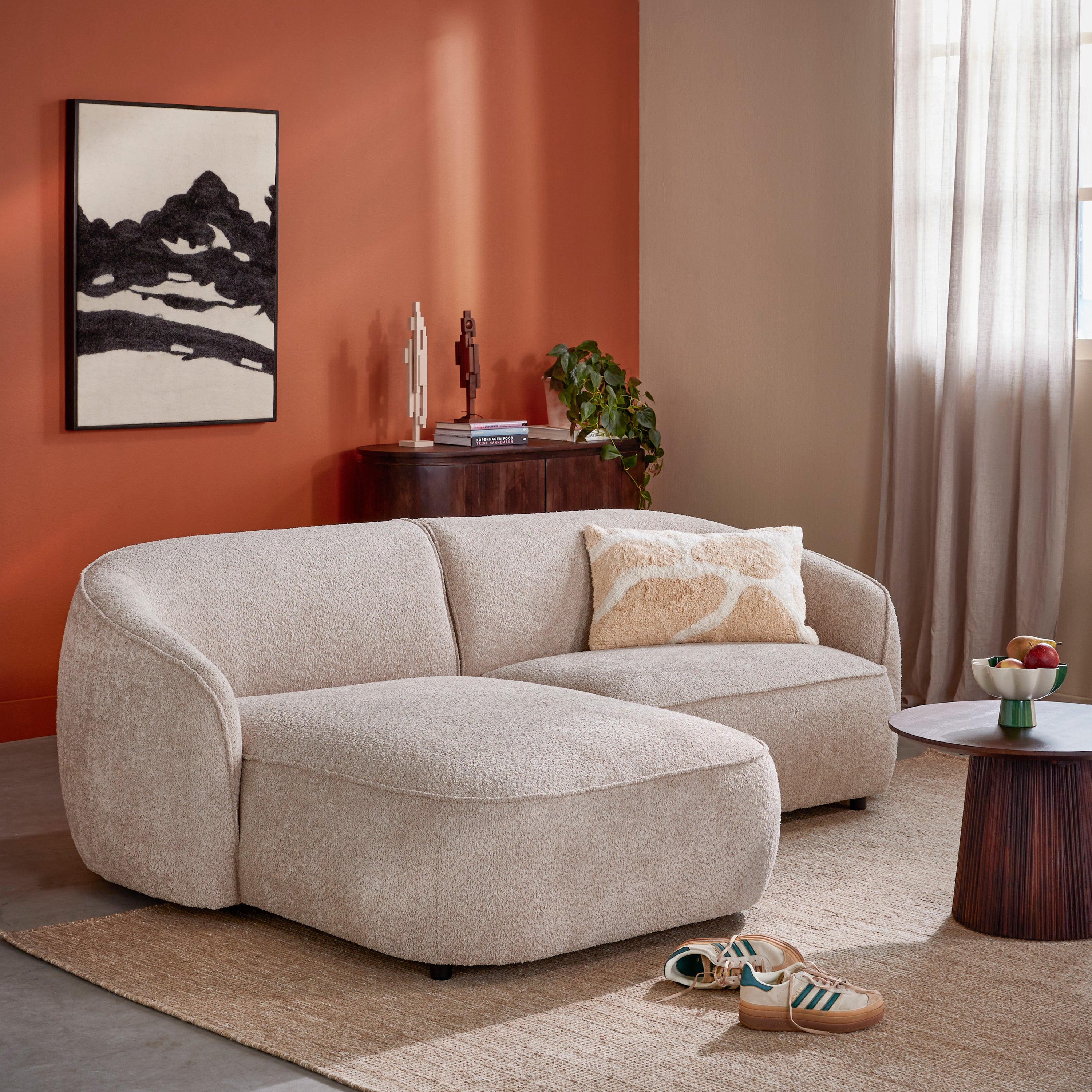 by fonQ Chubby Hoekbank met Chaise Longue Links - Bouclé Greige