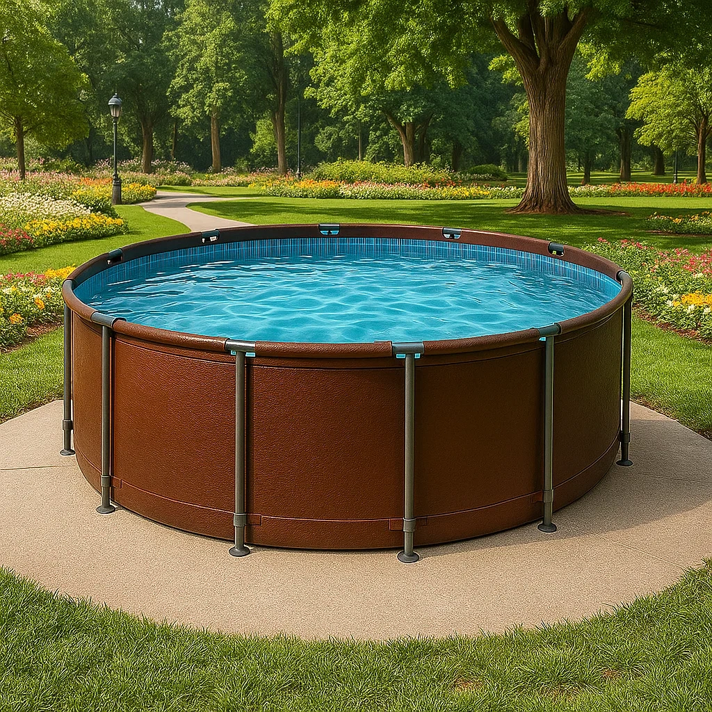 Piscina tubular redonda desmontable 298x96 cm Color marrón/azul con filtro y escalera RZetqzw248ZV