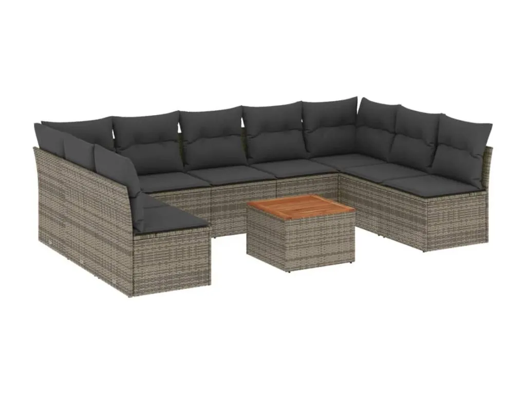 Set de sofás de jardín 10 pzas con cojines ratán sintético gris INJJ97634