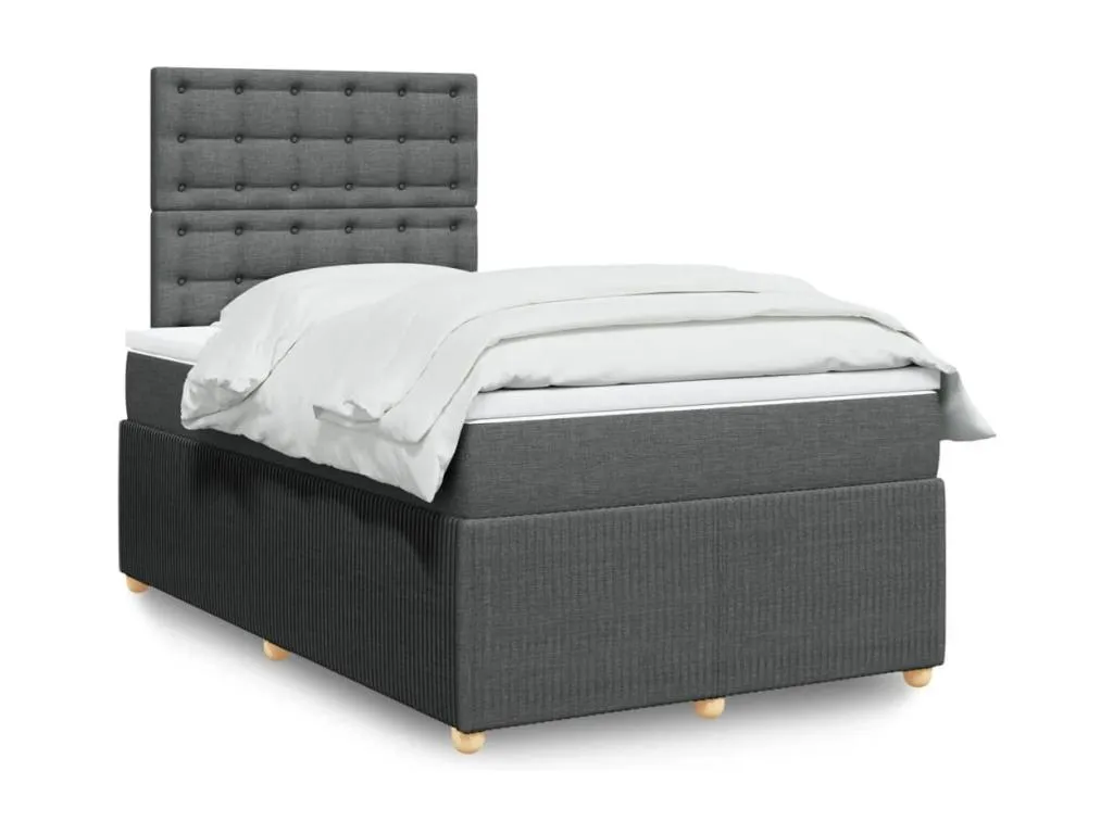 Cama box spring con colchón tela gris oscuro 120x190 cm gft3523156