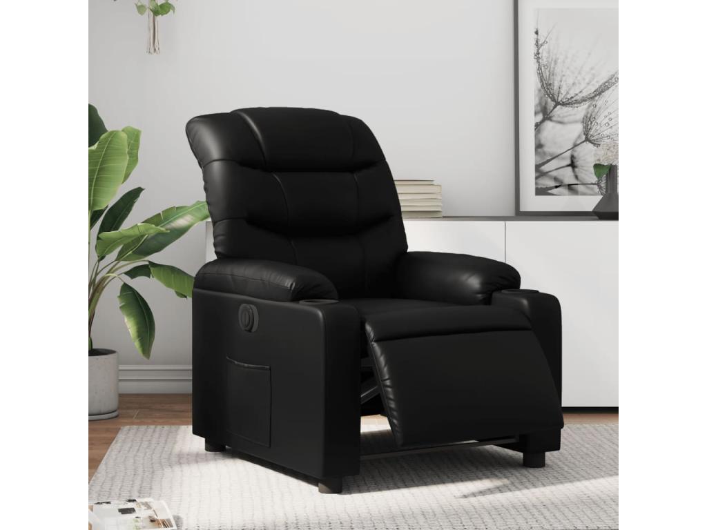 Sillón reclinable eléctrico de cuero sintético negro