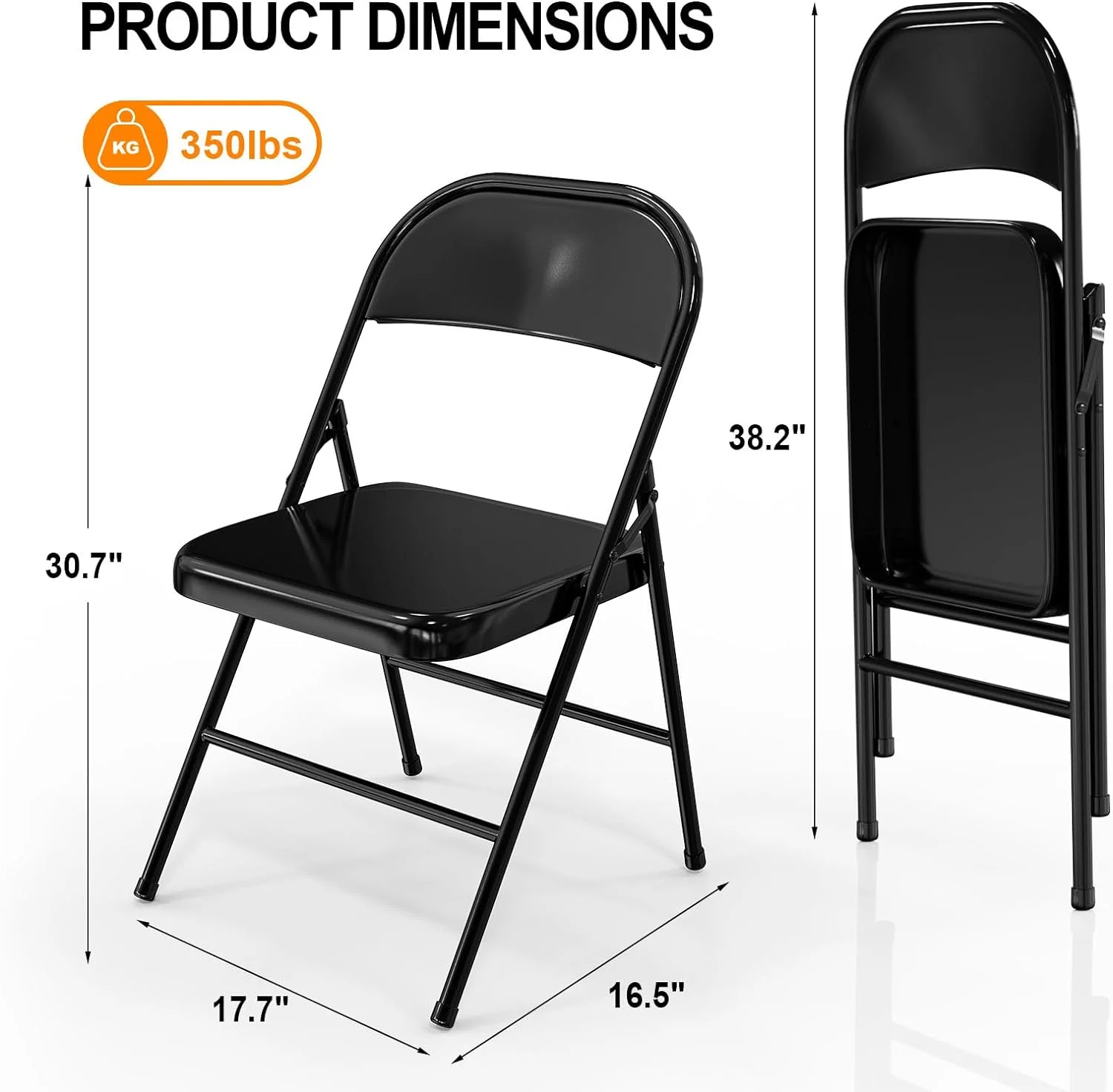 VINGLI Folding Chairs All Steel Metal Frame, Capacity 350 lbs, Durable Portable and Versatile for Indoor Outdoor Use, Black, Set of 8 - Image 8