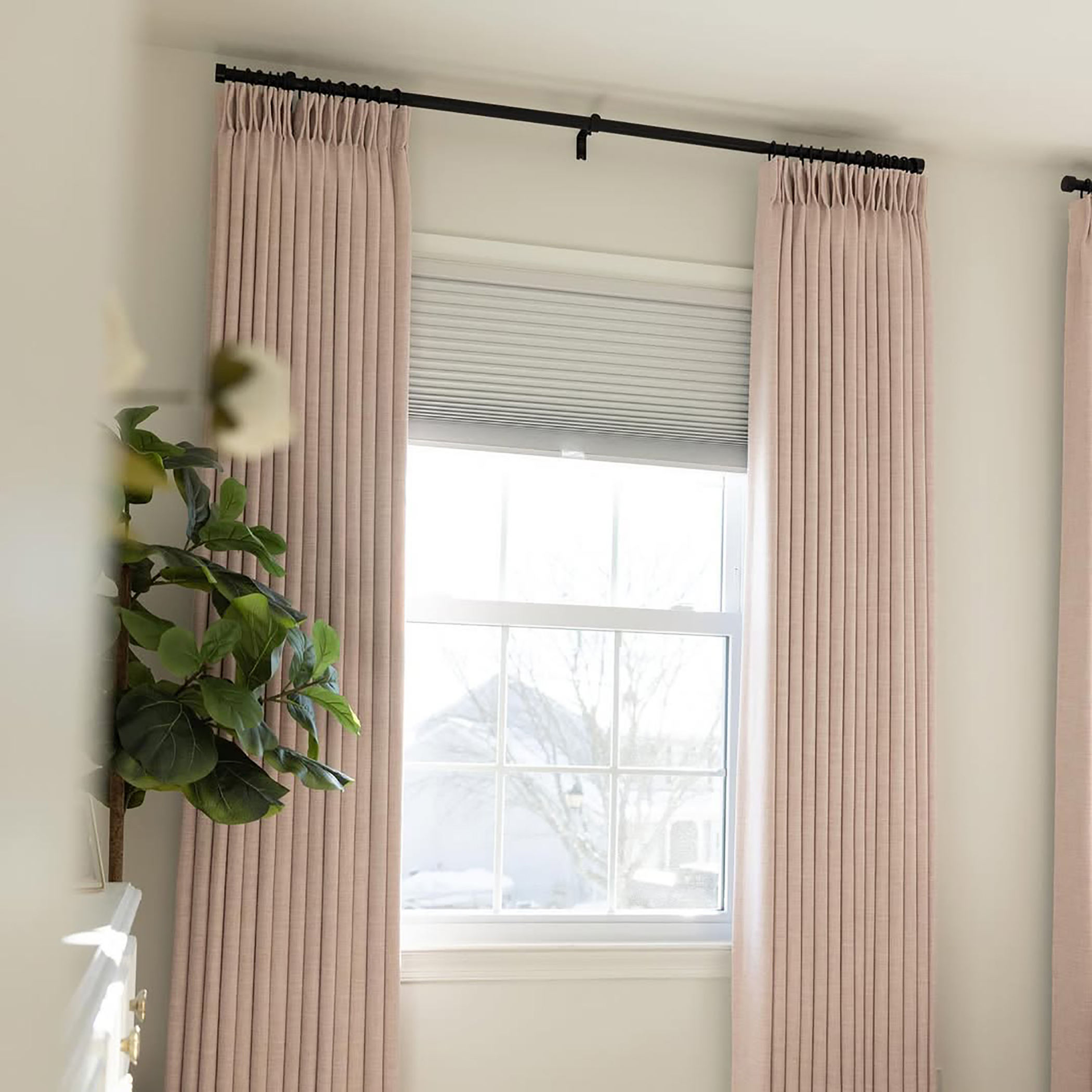 Natural Elegant Pink Linen Touch Blackout Curtains Pinch Pleated Drapes for Living Room Bedroom Home Decor