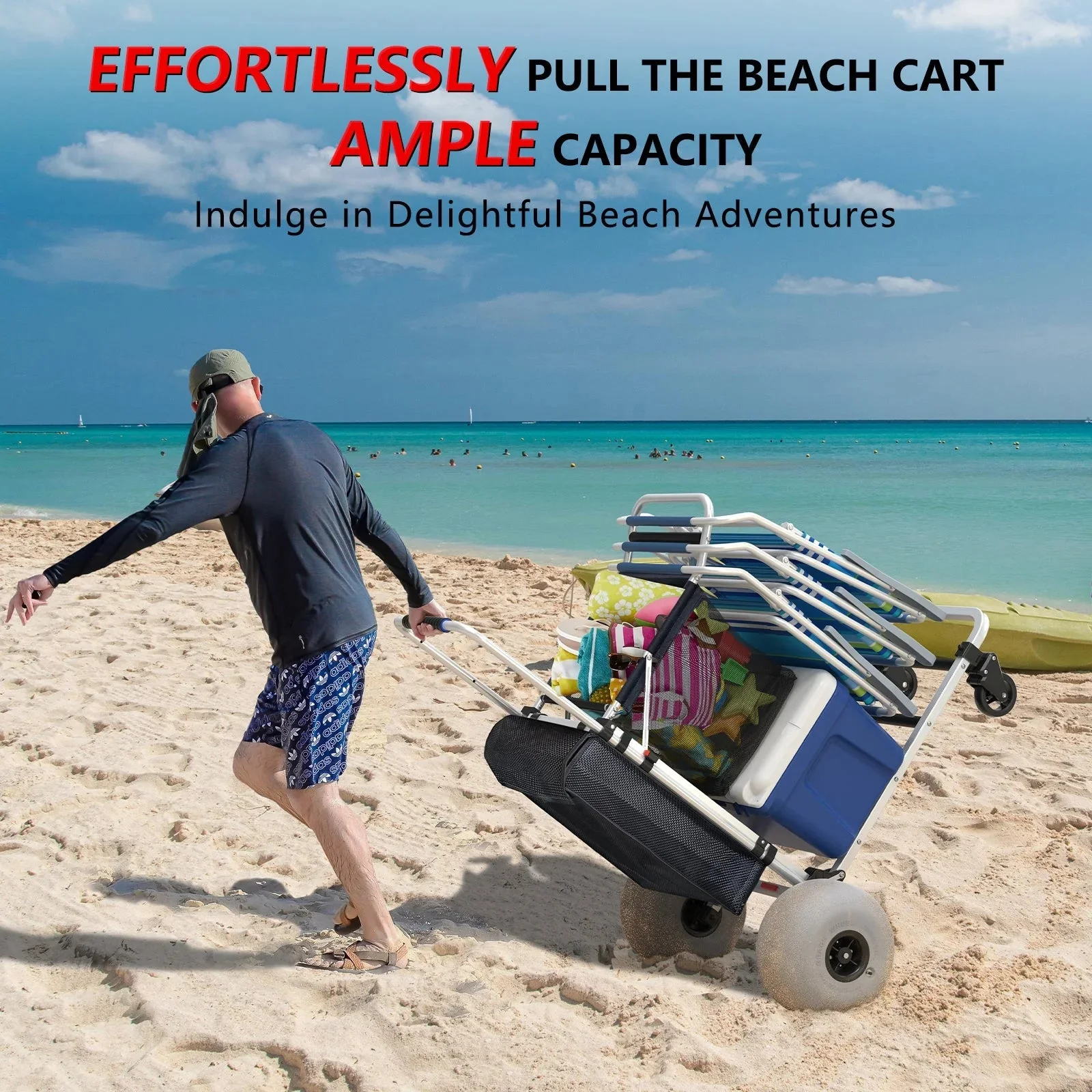 Foldable Beach Cart with Adjustable Handle and 12