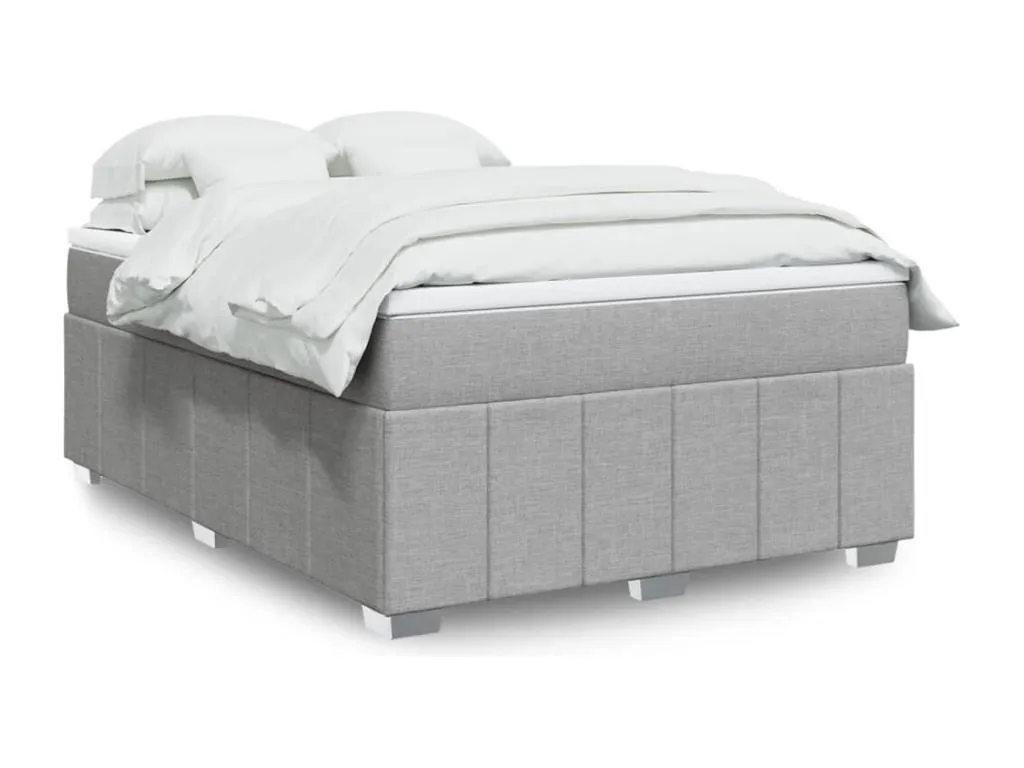 Cama box spring con colchón tela gris claro 140x190 cm jsk3520953
