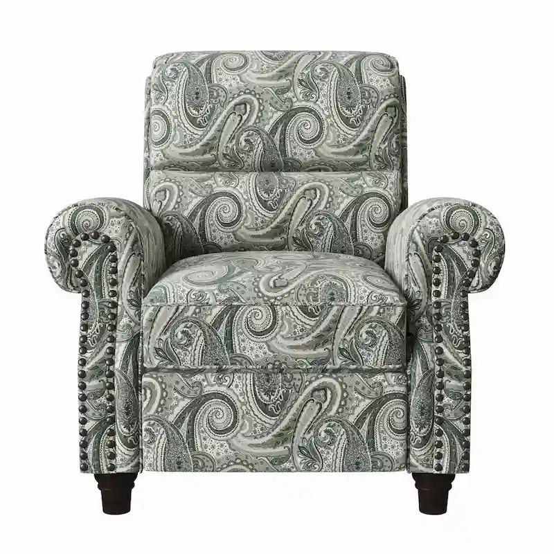 Push Back Recliner Chair with Padded Cushion and Solid Wood Legs