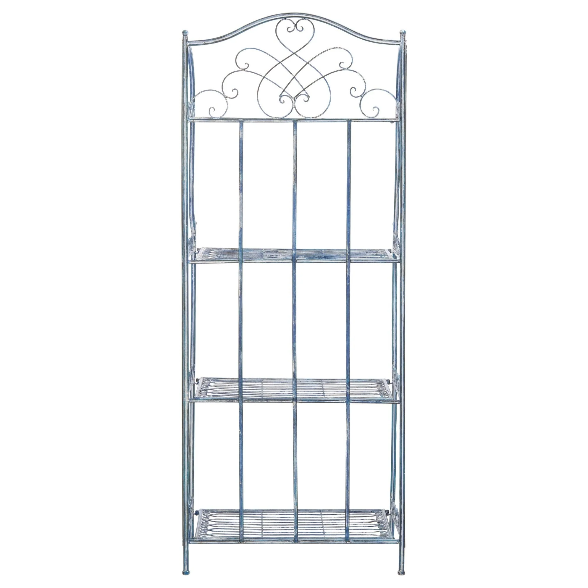 Safavieh Amaris Victorian Wrought Iron 4-Tier Outdoor Bakers Rack. - 25 in. W x 15 in. D x 63 in. H Antique Blue - Image 3