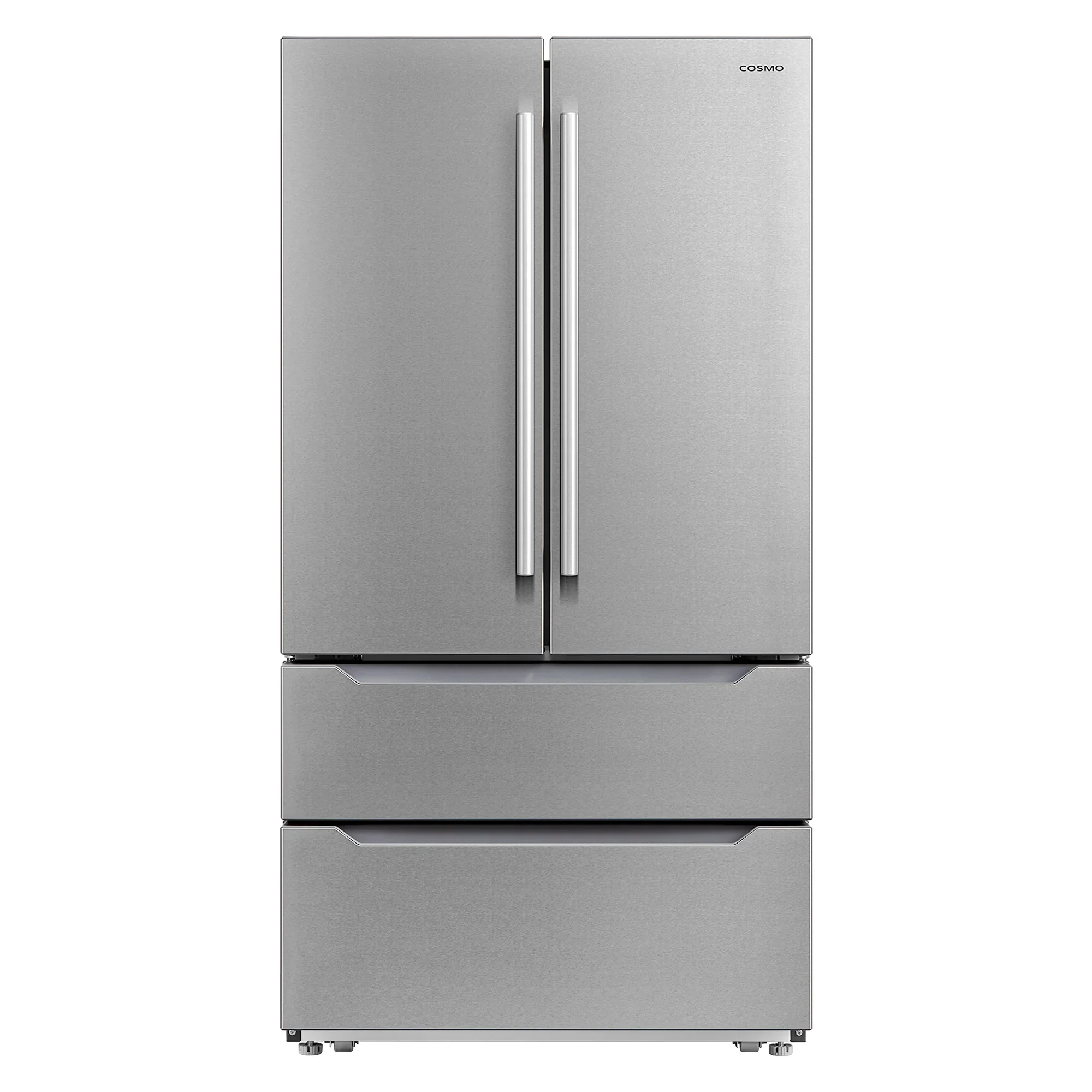 Cosmo 4 Piece Kitchen Appliance Package with 30" Freestanding Electric Range 30" Under Cabinet Range Hood 24" Built-in Integrated Dishwasher & French Door Refrigerator Kitchen Appliance Bundles