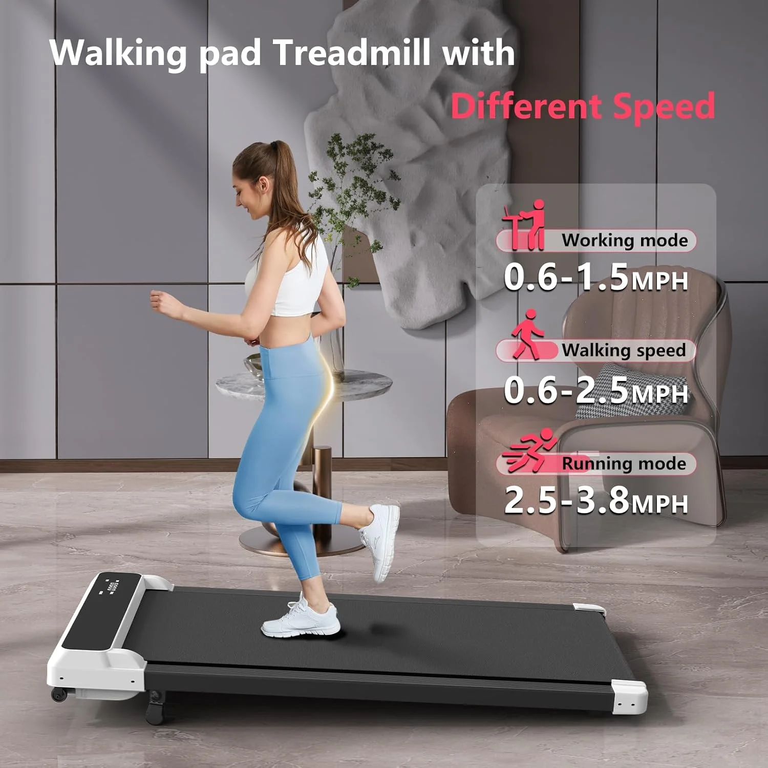 JURITS Walking Pad 2 in 1 for Walking and Jogging, Under Desk Treadmill for Home Office with Remote Control, Portable Walking Pad Treadmill Under Desk, Desk Treadmill in LED Display,Black - Image 13