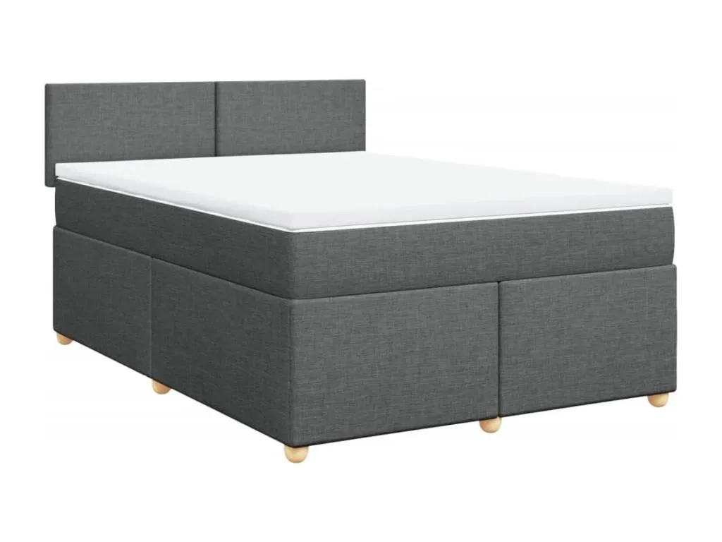 Cama box spring con colchón tela gris oscuro 160x200 cm ejk3519924