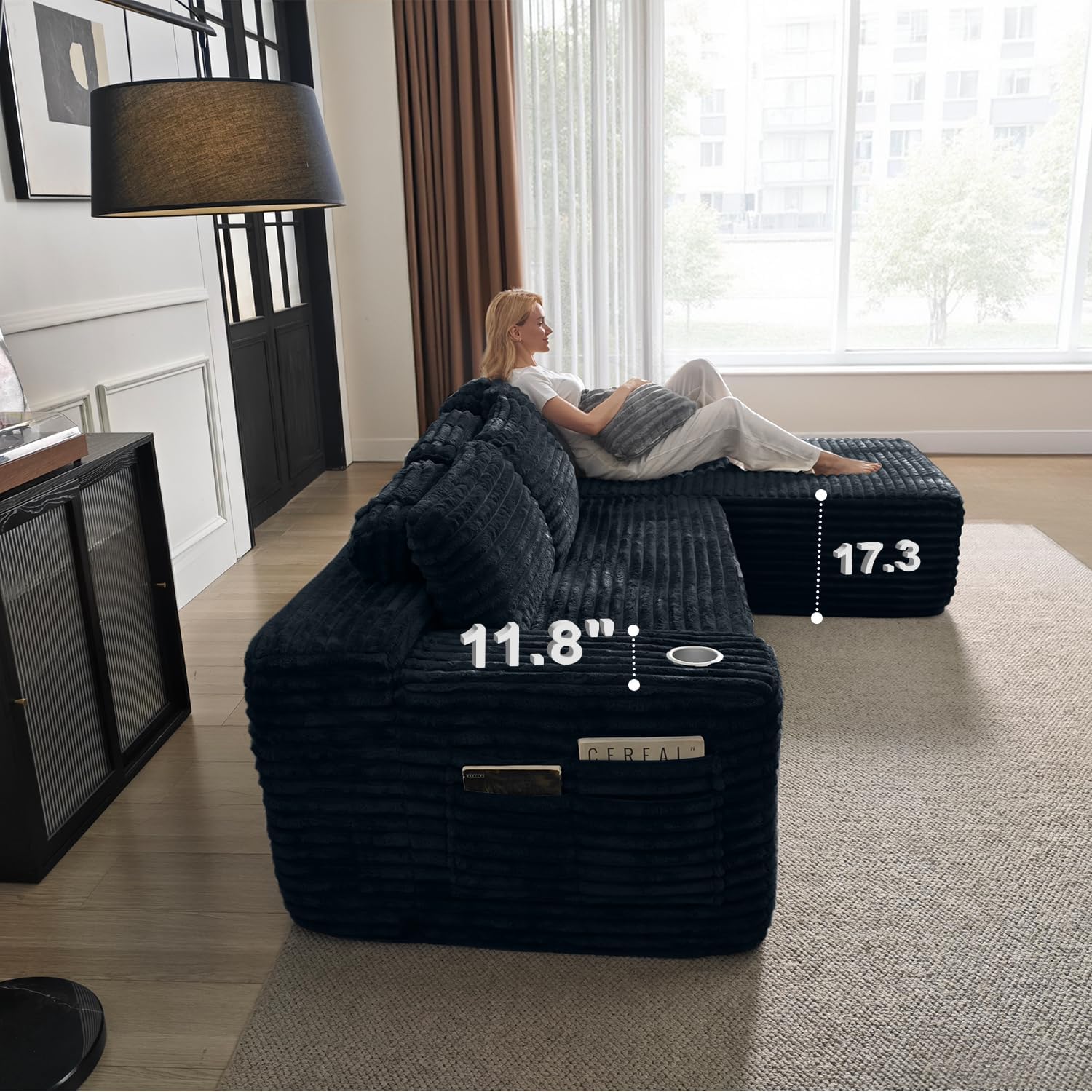 Cloud Sectional Couch with L-Shape Chaise Modern Modular Sofa Deep Seat Built-in Cup Holder